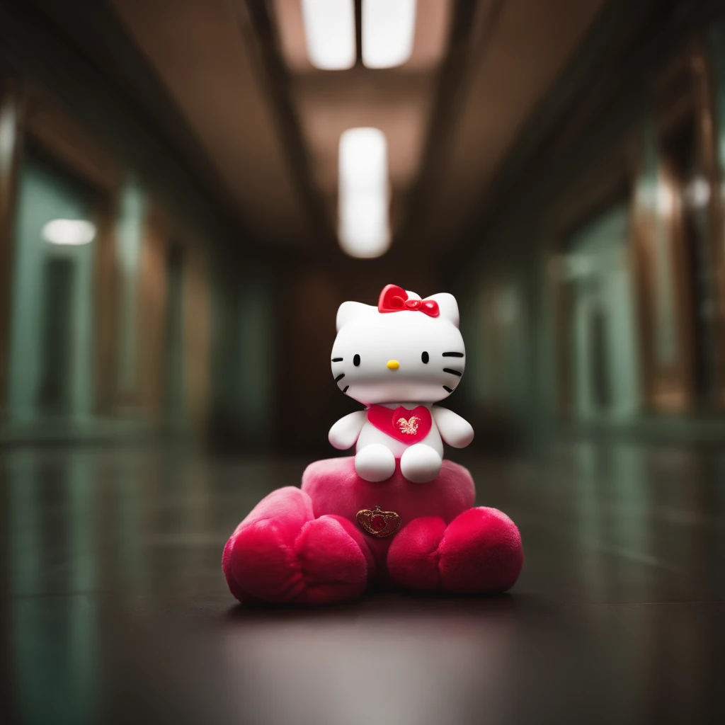Guanyu Zhou tenant une peluche hello kitty dans un ascenseur