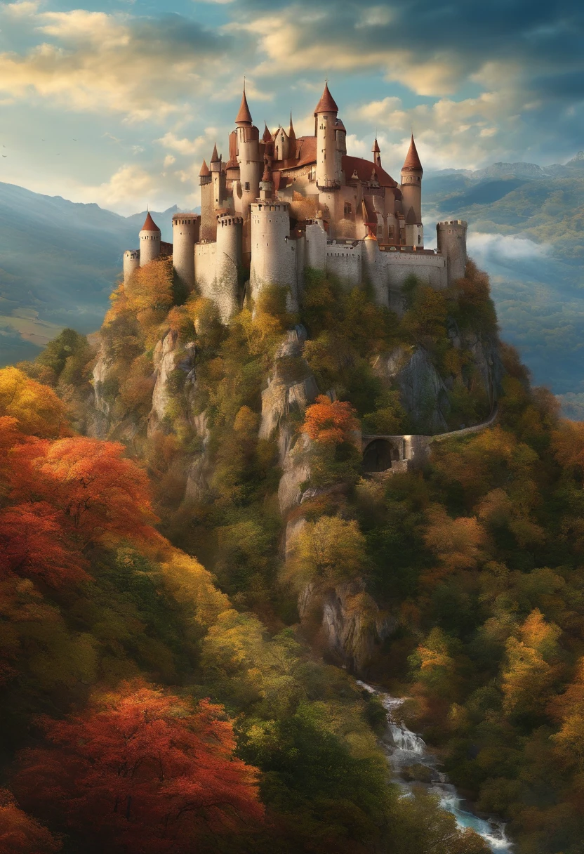 ​masterpiece，best qualtiy，outside the magic castle，The Young Sorcerer，in long hogwarts robes，cape burgundy，holding an cane，I can fly in the sky with a broom，Lead a tribal alliance on a dangerous and difficult expedition，Beyond the dense forest，walk through dangerous swamps，Majestic mountain々climb to，on a mysterious forgotten place，It&#39;s a huge cave surrounded by magical arrays.。dynamic compositions，hight resolution，Vibrant colors and dramatic lighting，Added to the magical atmosphere。extremely detailed 8K, High resolution, ultra-quality, glareing, flashes of light, Global Illumination, Real hair movement, Realistic light, realistic shaded, Perfect quality, detailed shadow and light, ((Fantasy)), ((Magic)), (((Cinematic Light))), Colorful, ultra -detail, Dramaticlight, intricate-detail {Ikko, Best Quality, (highly detailed CG unit 8k wallpaper, ​masterpiece, Best Quality, ultra-detailliert, Best Shadow), (细致背景: 1.4)