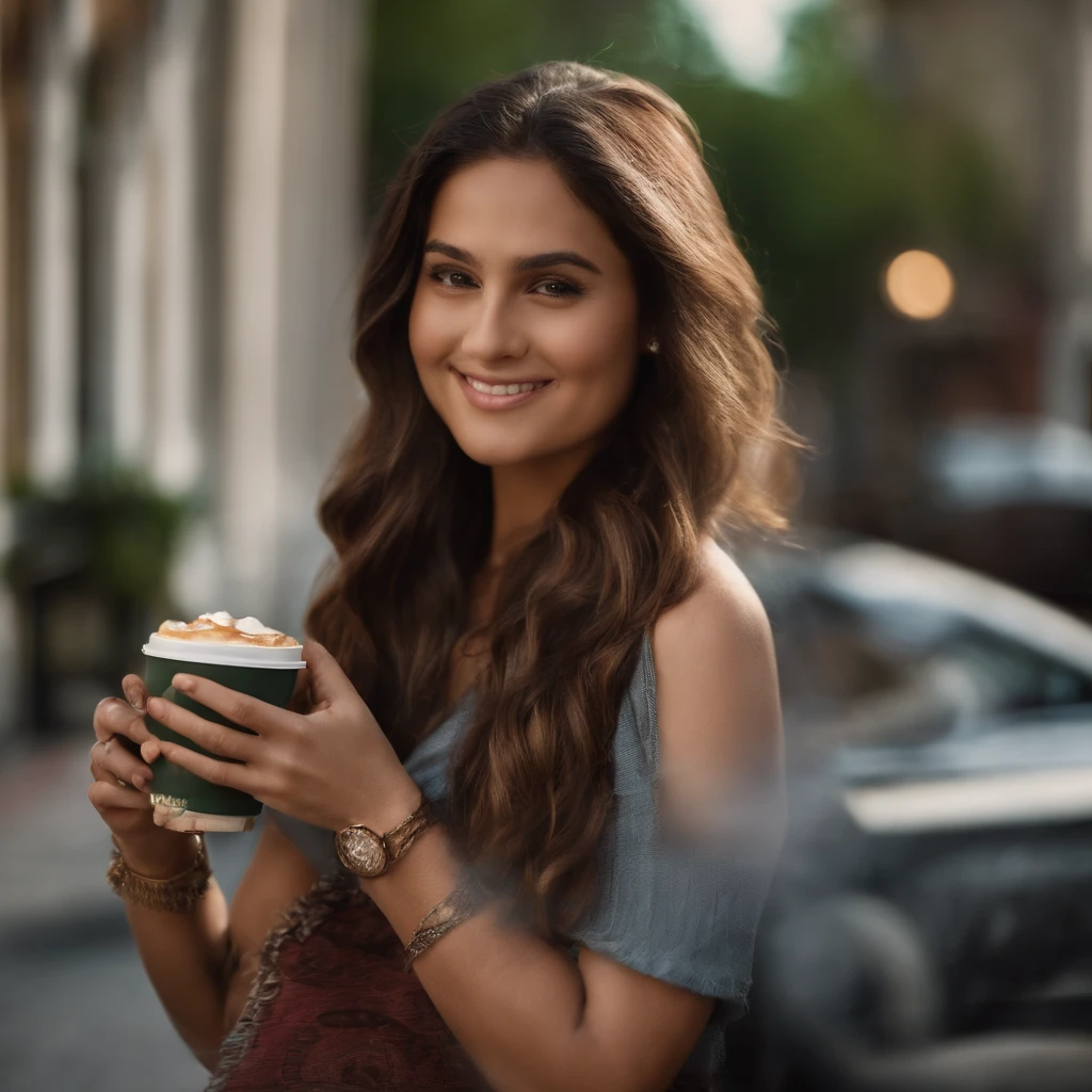, young, modest, trendy, Burnett, Latina, city, cute, Starbucks, selfie