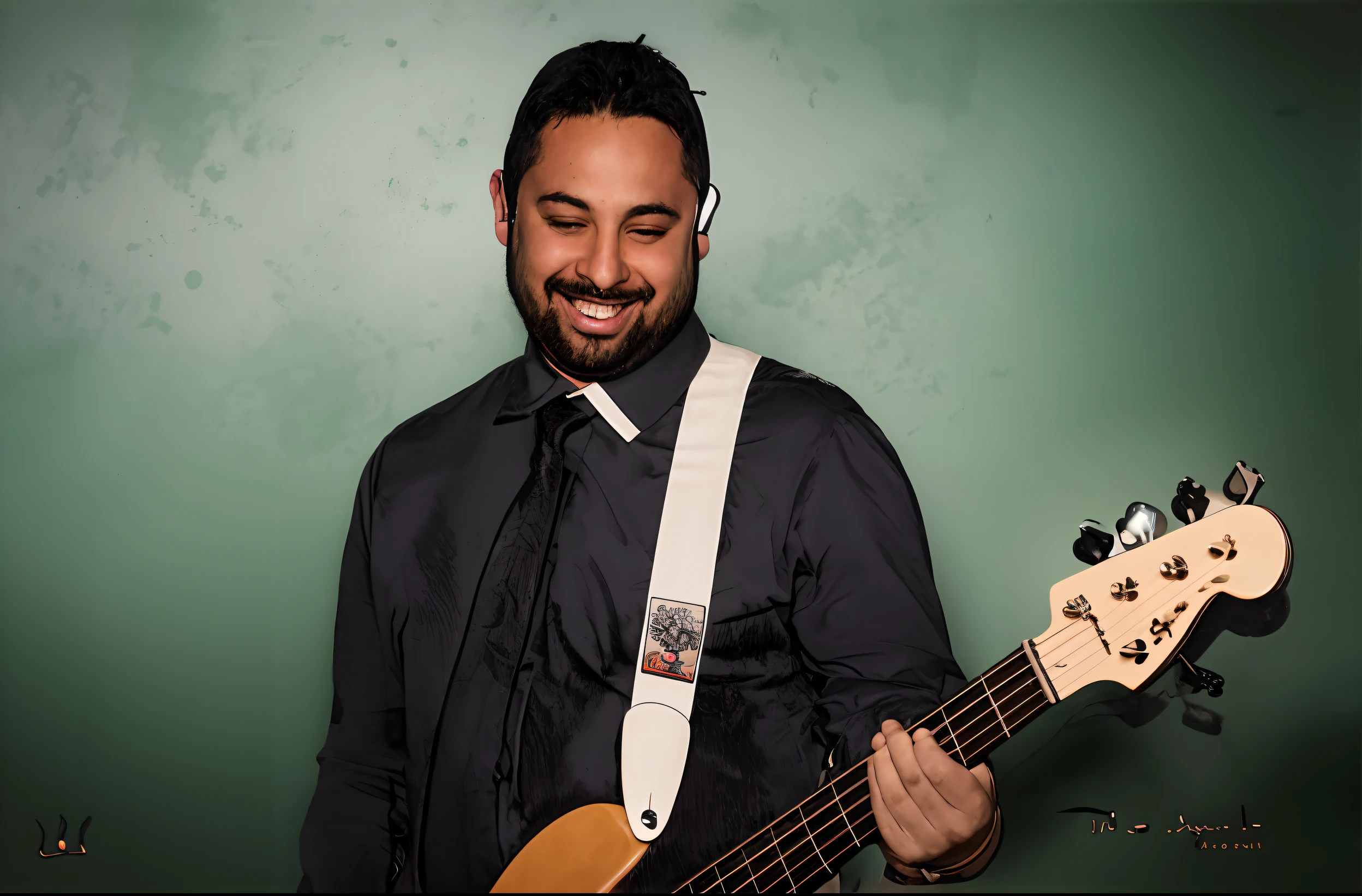 Arafed man with headphones playing a bass in a recording studio, baixista, studio recording, music being played, Alex Flores, baixo vaughan, ástor alexander, joe alves, Paulo Heaston, Pablo Oliveira, caio santos, Miguel Vicente, rocking out, Nick Silva, daniel mirante, Joel Torres, danilo torres, jamming to music