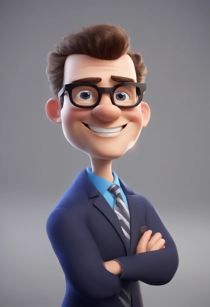 Cartoon character of a man with black glasses and a blue shirt, animation character, Caractere estilizado, animation style rendering, 3D estilizado, Arnold Maya render, 3 d render stylized, toon render keyshot, Personagem 3D, Personagem 3D, 3d rendering stylized, 3 d character render, personagem de desenho animado, Personagem de close up, Pose de personagem, (Estilo Pixar) (master part:1.2) (Bokeh) (best quality) (pele detalhada) (textura detalhada) (8k) (argila) (Cinematic lighting) (foco nítido