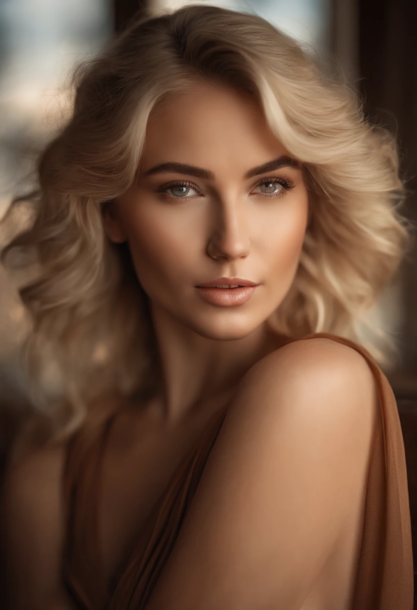 arafed woman in a brown dress posing for a picture, digital art by Matthias Weischer, tumblr, digital art, photo of a beautiful woman, beautiful blonde woman, blonde woman, soft portrait shot 8 k, beautiful blonde girl, beautiful body and face, portrait of a beautiful model, perfect face and body, soft golden hour lighting, soft light from the side
