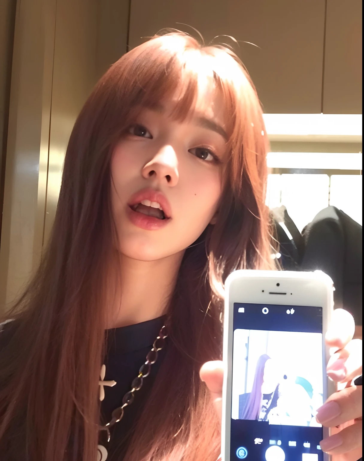 mulher de araffe com longos cabelos vermelhos segurando um telefone celular, jossi do blackpink, Lalisa Manoban do Blackpink, Parque Roseanne do Blackpink, jisoo do blackpink, jennie blackpink, Dom Yunjoo, Jisoo do Blackpink, cabelo comprido com franja completa, com franja completa, com franja, Lalisa Manobal, Ulzzang, jia, cabelos longos com franja