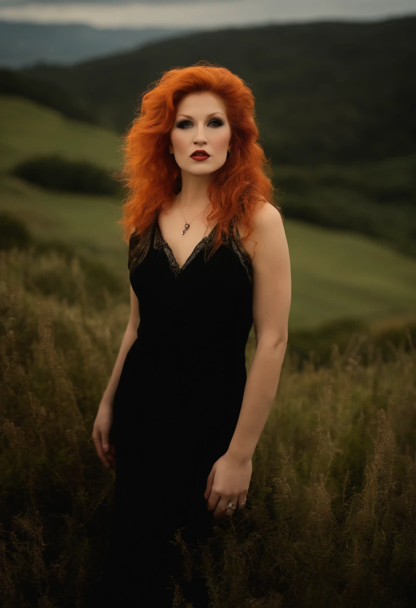 Cyndi Lauper Anos 1980, (foco nítido:1.2), fotografia, mulher jovem atraente, (beautiful face:1.1), Olhos detalhados, lush lips, (smokey eye makeup:0.85), (medium breasts:1.0), (corpo atletico:1.2), (cabelos ondulados:1.2), Usando (maxi vestido:1.2) em um (Cliffside:1.2). (Moody Lighting:1.2), profundidade de campo, Bokeh, 4k, HDR. por (Tiago C. Christensen:1.2|Jeremy Lipking:1.1).