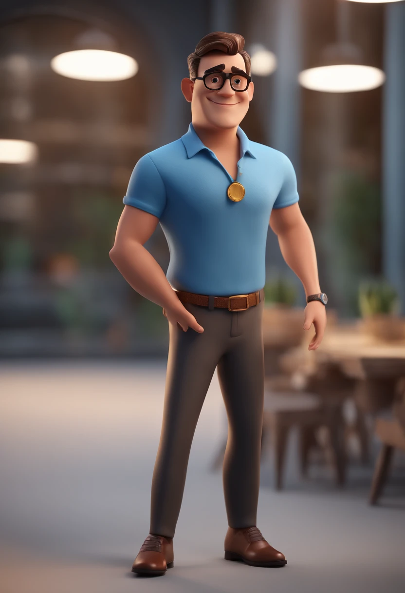 Cartoon character of a man with black glasses and a blue shirt, animation character, Caractere estilizado, animation style rendering, 3D estilizado, Arnold Maya render, 3 d render stylized, toon render keyshot, Personagem 3D, Personagem 3D, 3d rendering stylized, 3 d character render, personagem de desenho animado, Personagem de close up, Pose de personagem, (Estilo Pixar) (master part:1.2) (Bokeh) (best quality) (pele detalhada) (textura detalhada) (8k) (argila) (Cinematic lighting) (foco nítido