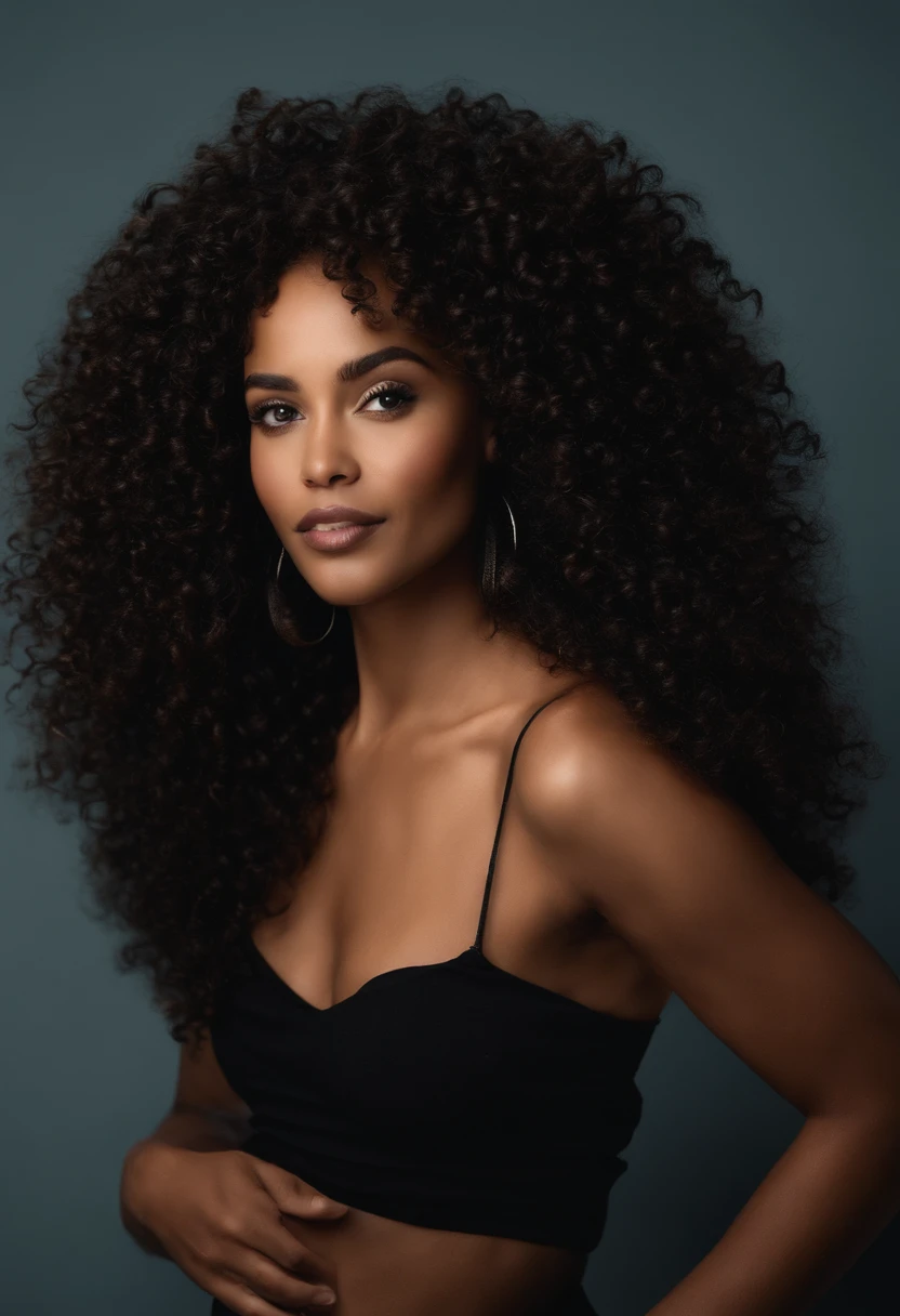 personagem da disney pixar, Curly-haired black girl in black clothes holding a camera There is a woman with curly hair posing for a photo, cabelos escuros cacheados, curly hair, cabelos cacheados, afro encaracolado, cabelo encaracolado preto, cabelos castanhos cacheados, com afro, encaracolado, cabelos negros cacheados, cabelos castanhos cacheados, cabelos cacheados claros, inspirado em Maria Helena Vieira da Silva, franja encaracolado, cabelos naturais, messy curly hair, longos cabelos cacheados pretos selvagens