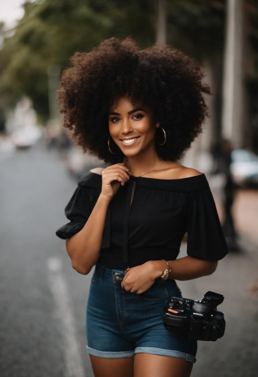 personagem da disney pixar, Curly-haired black girl in black clothes holding a camera There is a woman with curly hair posing for a photo, cabelos escuros cacheados, curly hair, cabelos cacheados, afro encaracolado, cabelo encaracolado preto, cabelos castanhos cacheados, com afro, encaracolado, cabelos negros cacheados, cabelos castanhos cacheados, cabelos cacheados claros, inspirado em Maria Helena Vieira da Silva, franja encaracolado, cabelos naturais, messy curly hair, longos cabelos cacheados pretos selvagens
