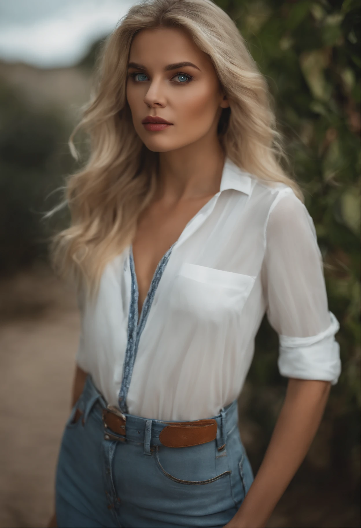 Cette belle fille nommée Madison, yeux bleus, blond blond court-moyen blond, portant ses vêtements décontractés et se tient debout dans sa chambre, super réaliste, humain