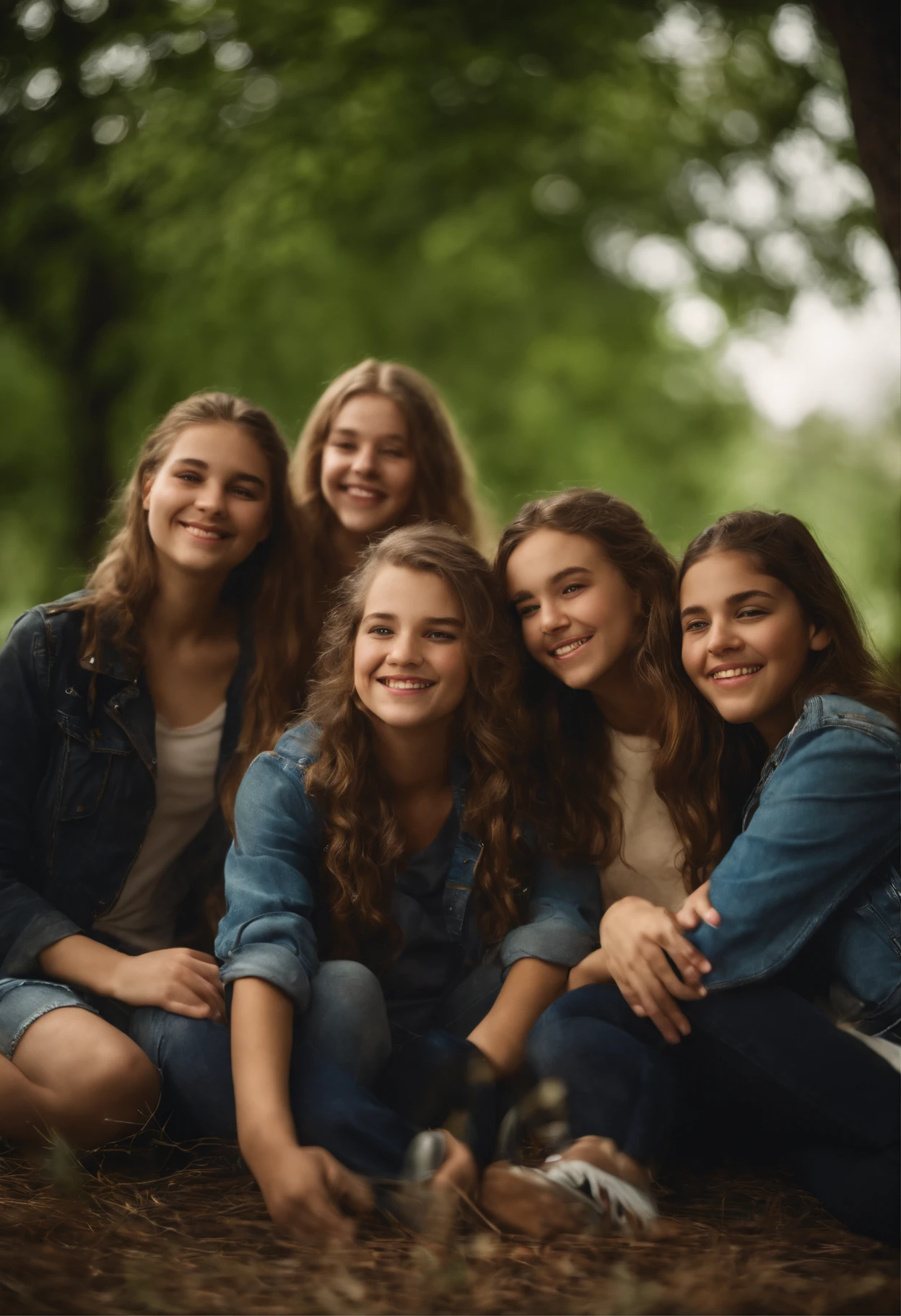 Teenage girls, group picture , hyper realistic, 15 years old, having fun