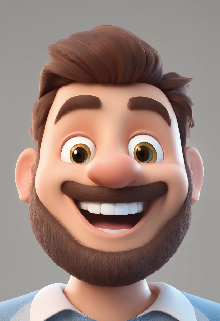 Smiling Man Illustration, sorriso insano, Homem de pele marrom com um sorriso gigante, happily smiling at the camera, sorriso atrevido, he's smiling, sorriso muito grande, Macho sorridente, foto de perfil headshot, rindo sorriso enorme, desenhando no estilo de Arte 3D, c4d, fundo de cor branco puro, estilo disney, estilo pixar render ilustracao Super Detalhe, 8k
