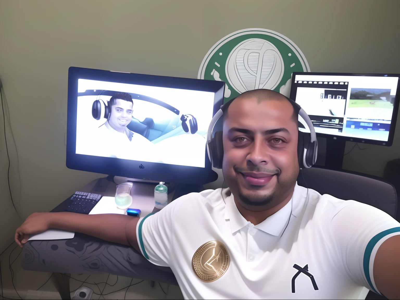 There's a man sitting in front of a computer with headphones on, Ronaldo Luis Nazario de Lima, Emad Mostaque, Mohamed Reda, Maher Morcos |, Mohamed Chahin, Ronaldo Luis Nazario da Lima, Ronaldo Nazario Fenomeno, caio santos, Ronaldo Nazario, Fotografia selfie 8k, gui guimaraes