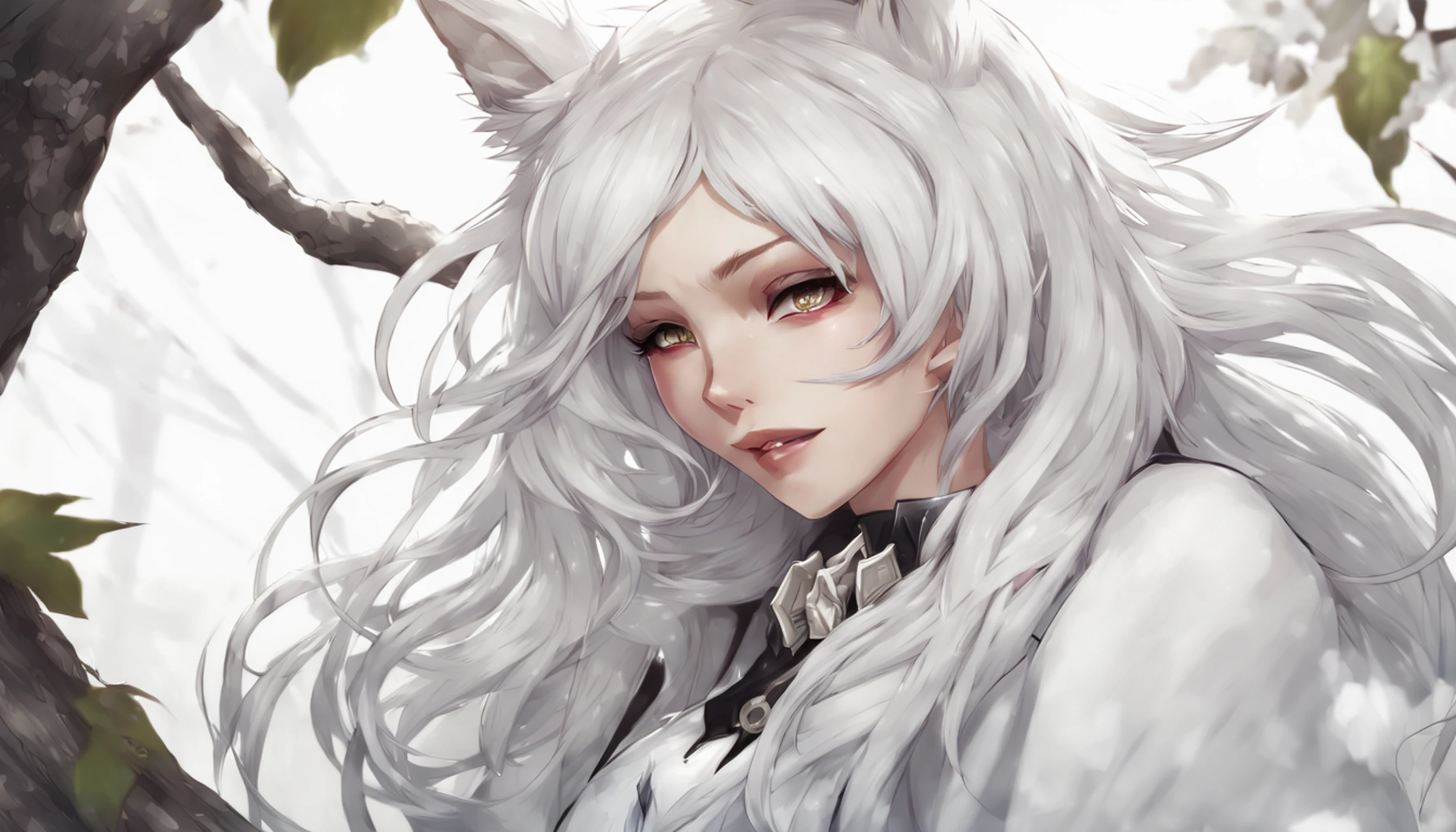 Menina anime com cabelo branco e lobo branco sentado em uma rocha, raposa branca - cabelo, Arte de Silverfox, por Yang J, uma bela raposa senhora, Ahri, Wlop e Sakimichan, fantasia raposa amor, Ruan Jia e Artgerm, Artgerm em ArtStation Pixiv, raposa branca vampiro, Artgerm extremamente detalhado
