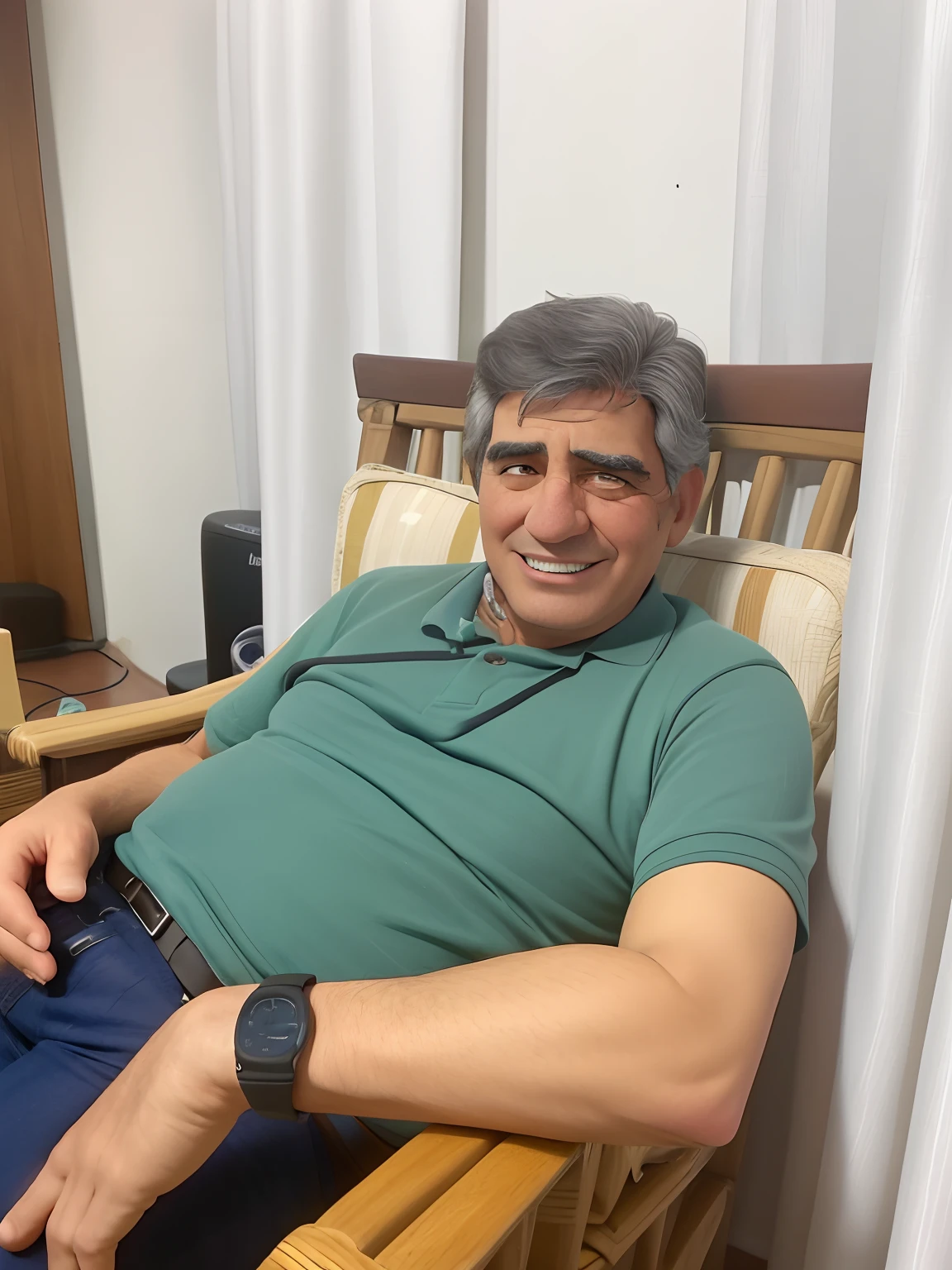 there is a man sitting in a chair with a remote control, david rios ferreira, icaro carvalho, carmelo blandino, edu souza, inspired by Francis Souza, he is about 6 0 years old, he is about 60 years old, he is about 5 0 years old, he is about 50 years old, ignacio fernandez rios