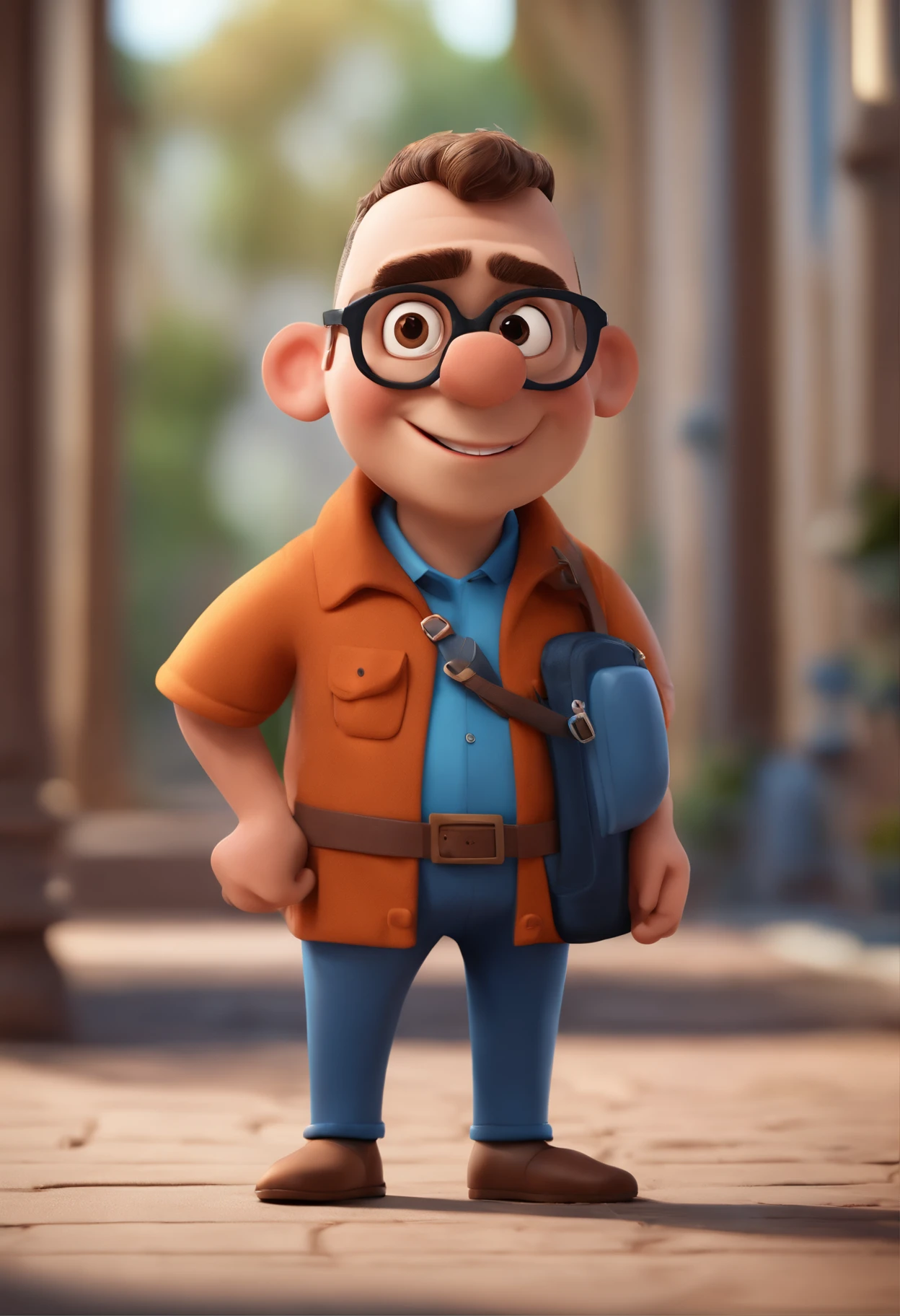 Cartoon character of a man with black glasses and a blue shirt, animation character, Caractere estilizado, animation style rendering, 3D estilizado, Arnold Maya render, 3 d render stylized, toon render keyshot, Personagem 3D, Personagem 3D, 3d rendering stylized, 3 d character render, personagem de desenho animado, Personagem de close up, Pose de personagem, (Estilo Pixar) (master part:1.2) (Bokeh) (best quality) (pele detalhada) (textura detalhada) (8k) (argila) (Cinematic lighting) (foco nítido
