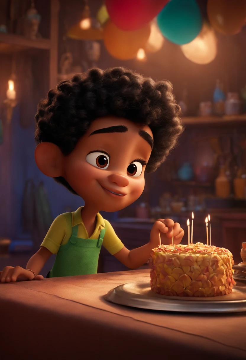 Um filme inspirado na Disney Pixar (MENINO NEGRO JOVEM COM CABELO LISO E PRETO) dentro A cena estar na arte distinta do estilo PIXAR, descolada e estilosa. EM UM CIRCO.