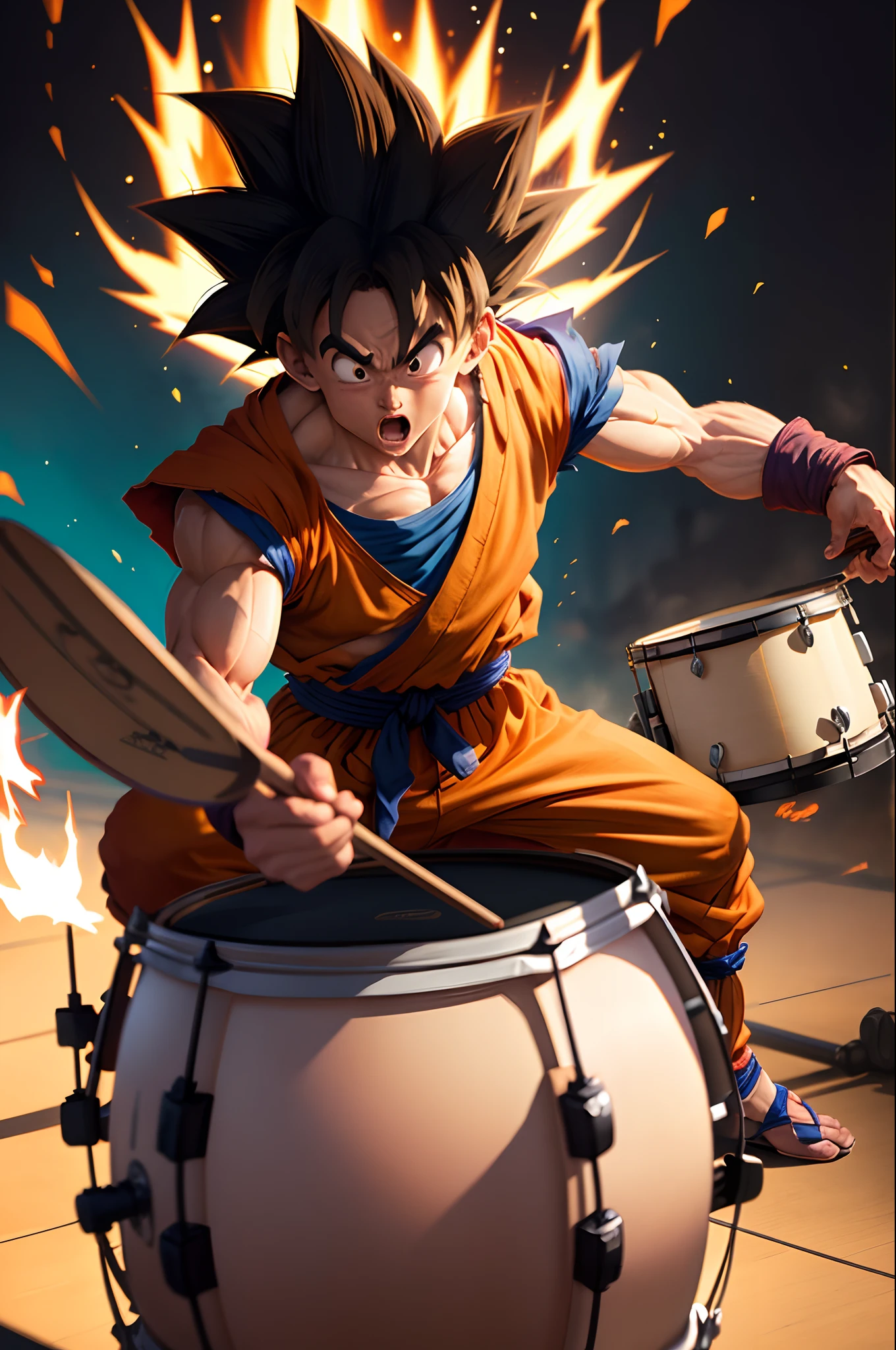 Goku playing drum