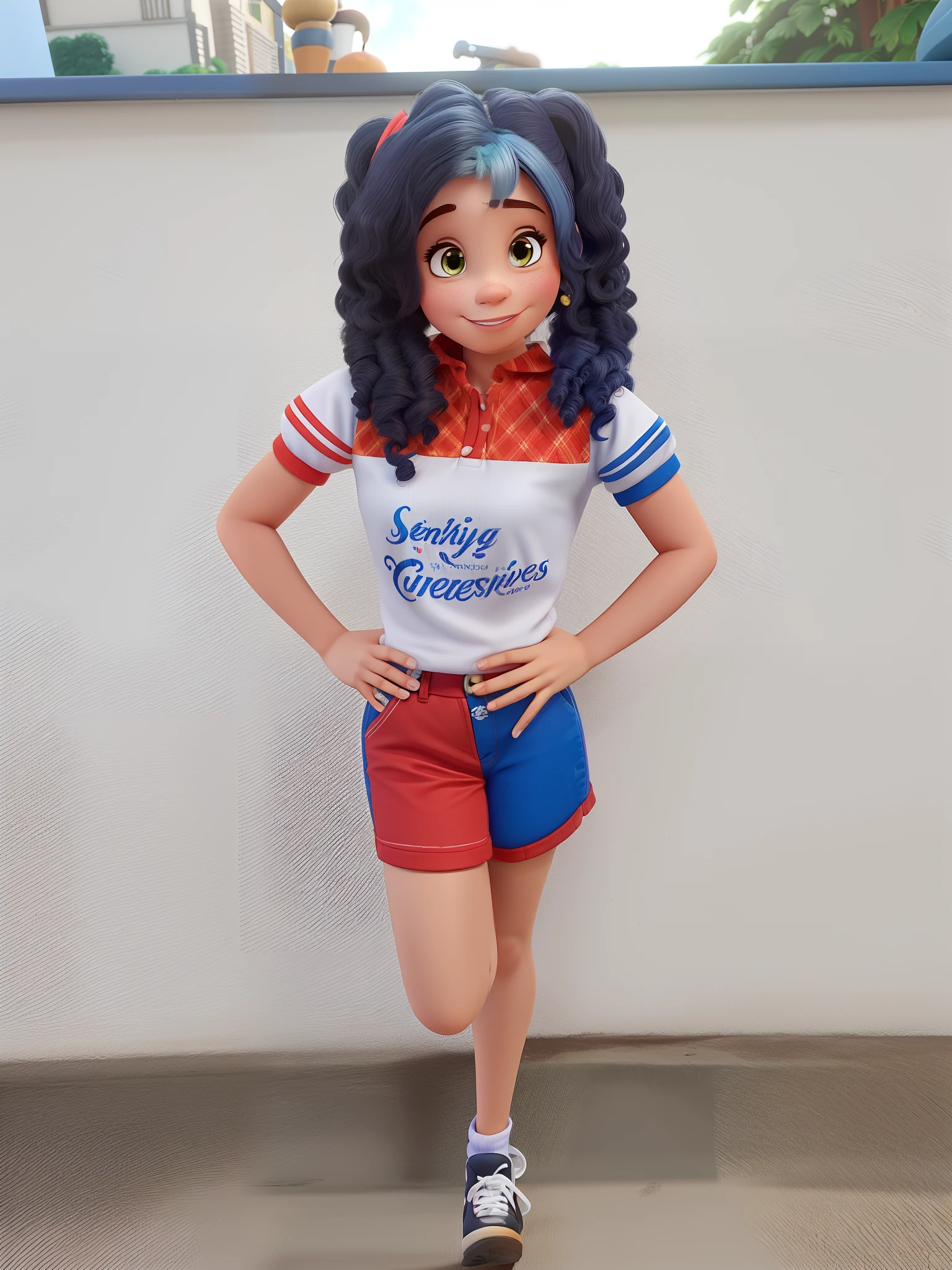 menina arlequina estilo disney pixar, melhor qualidade, alta qualidade, perfeita, cabelos cacheados