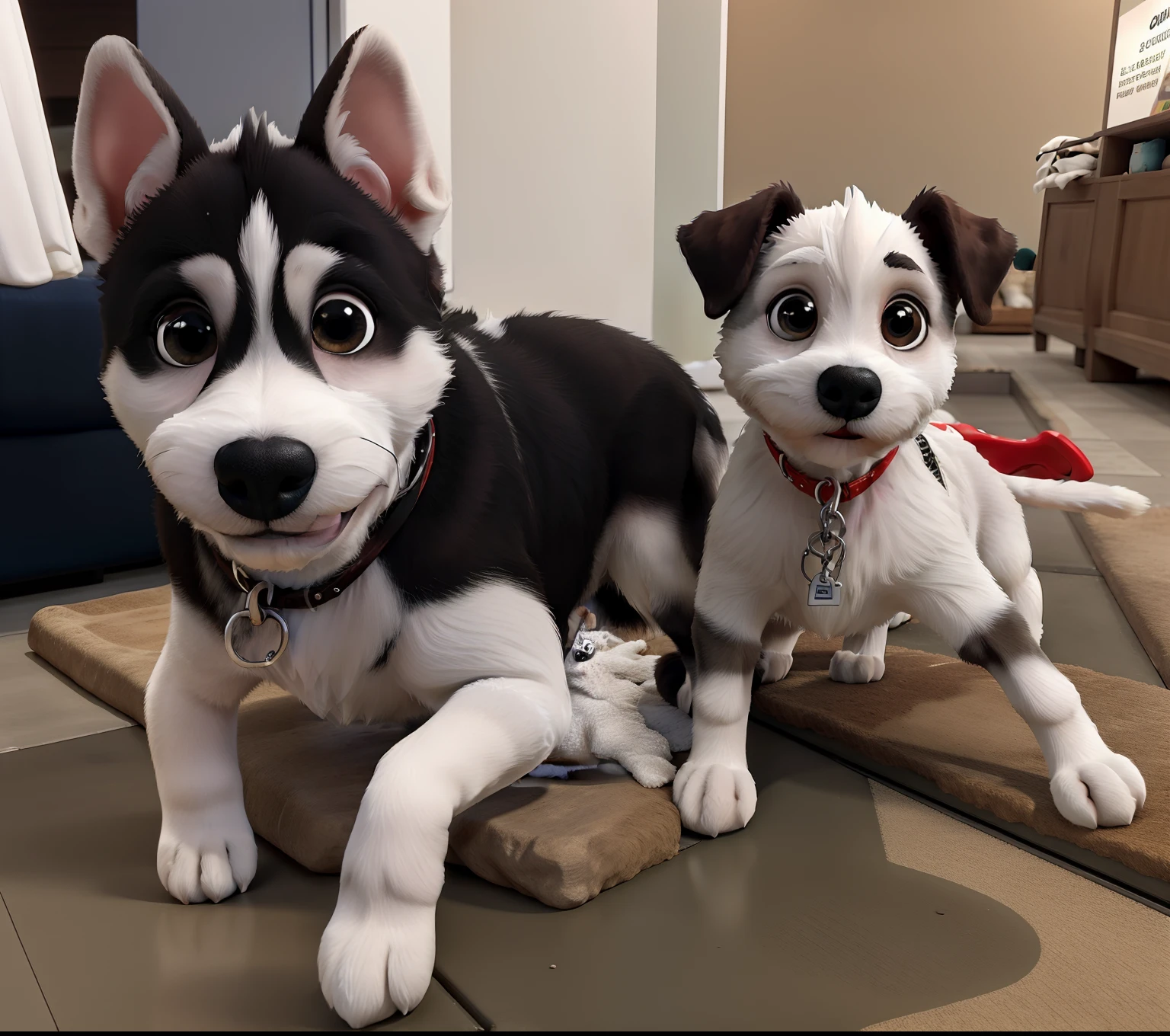 Obra-prima, de melhor qualidade, a white Shitzu puppy with gray male , adulto passeando no shopping