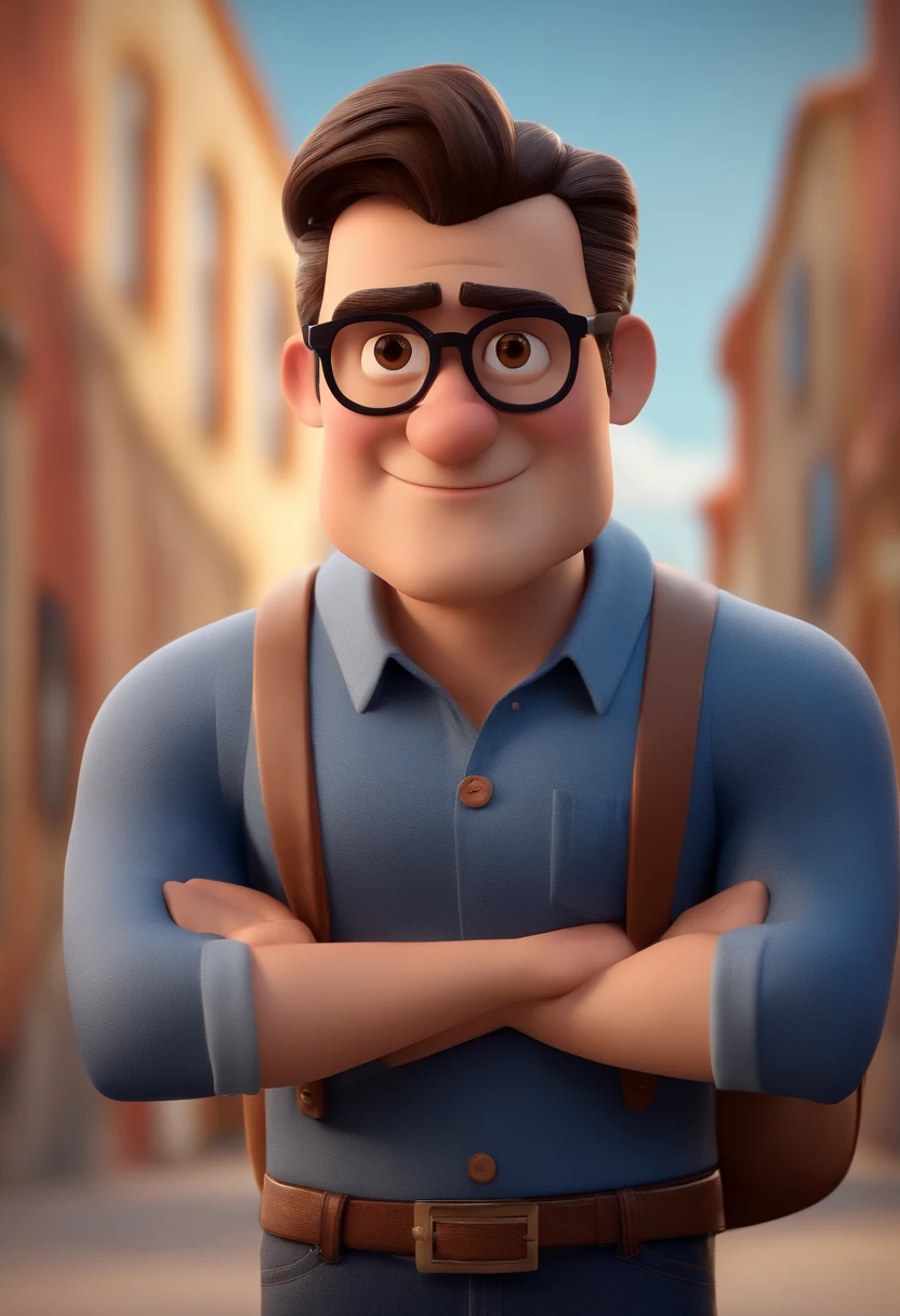 Cartoon character of a man with black glasses and a blue shirt, animation character, Caractere estilizado, animation style rendering, 3D estilizado, Arnold Maya render, 3 d render stylized, toon render keyshot, Personagem 3D, Personagem 3D, 3d rendering stylized, 3 d character render, personagem de desenho animado, Personagem de close up, Pose de personagem, (Estilo Pixar) (master part:1.2) (Bokeh) (best quality) (pele detalhada) (textura detalhada) (8k) (argila) (Cinematic lighting) (foco nítido