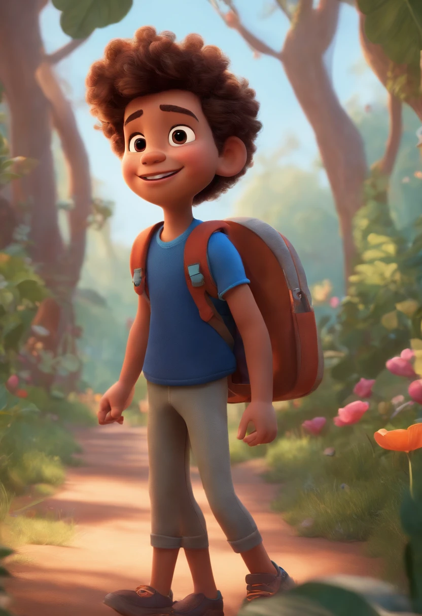 Image of a boy for a story in a YouTube video in Pixar format, He's the  allabester, He's the class leader, He's outgoing, Playful and gets up for a lot of things, cabelo curto