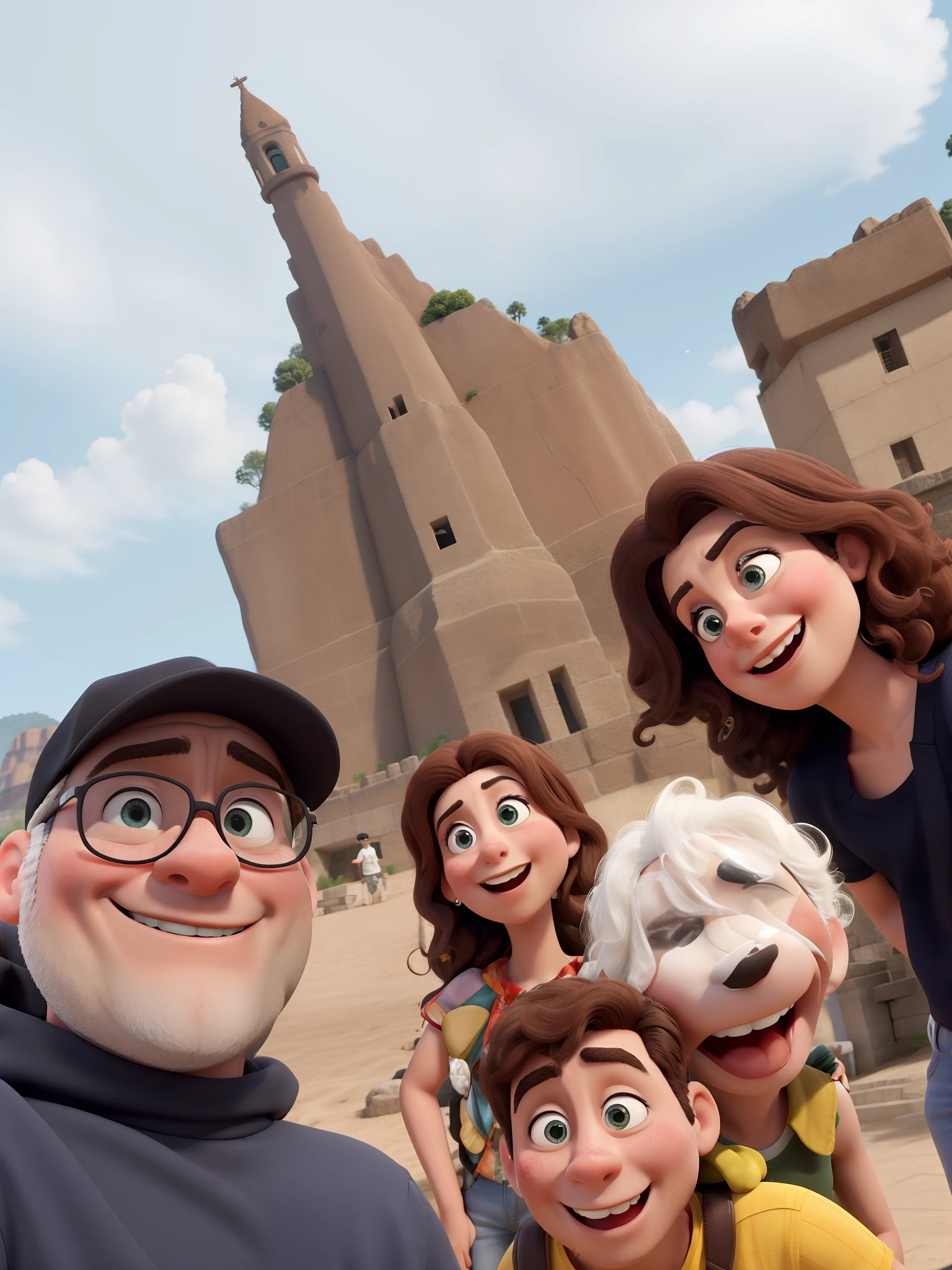 Obra-prima, de melhor qualidade, make the people in the photo look like characters from a Pixar movie.
