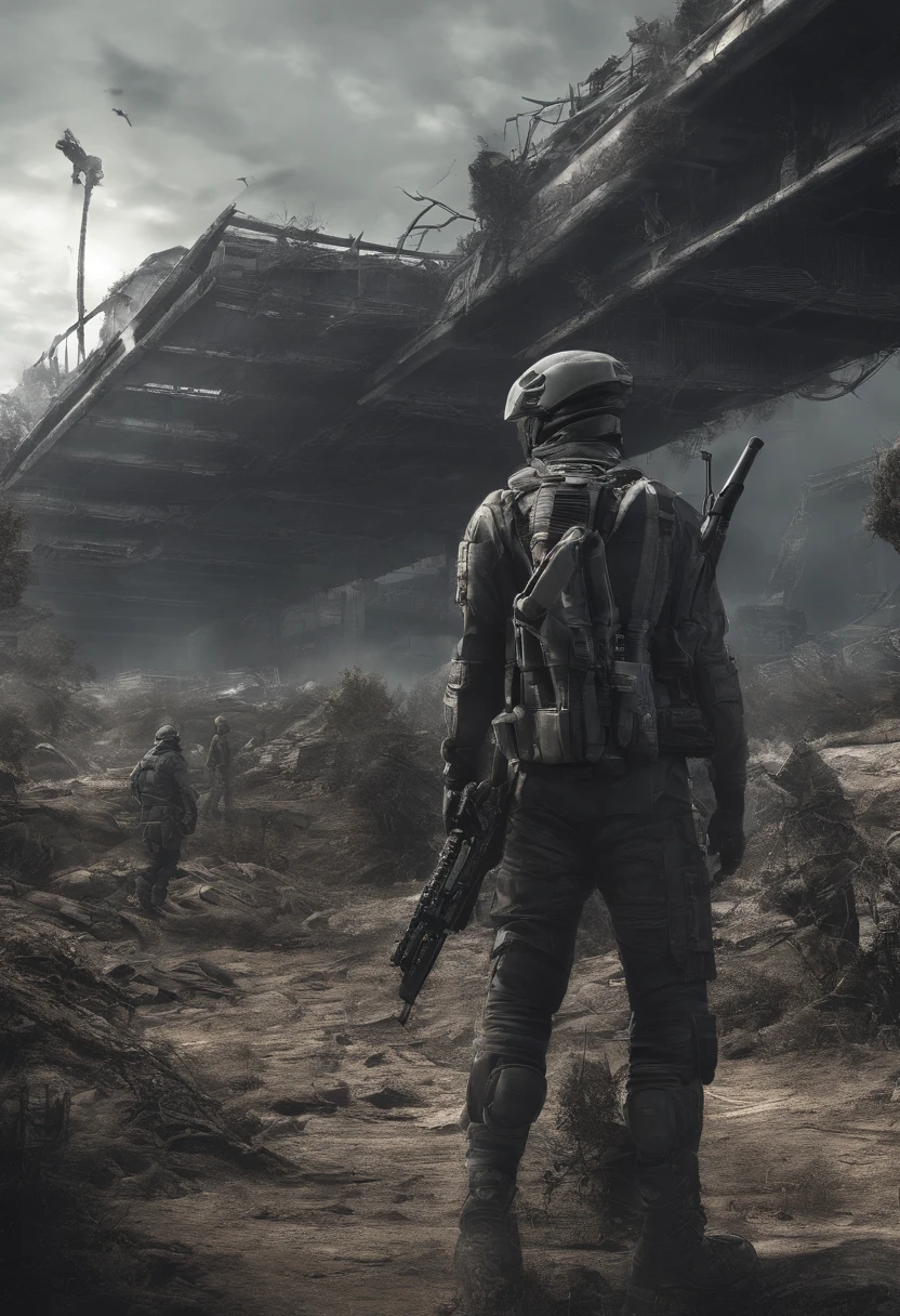 scenecy, Alien vs. Humans War, Alien Soldiers, A Mata, Cidade abandonada, descansar,  Sobreviventes, dominant vegetation
