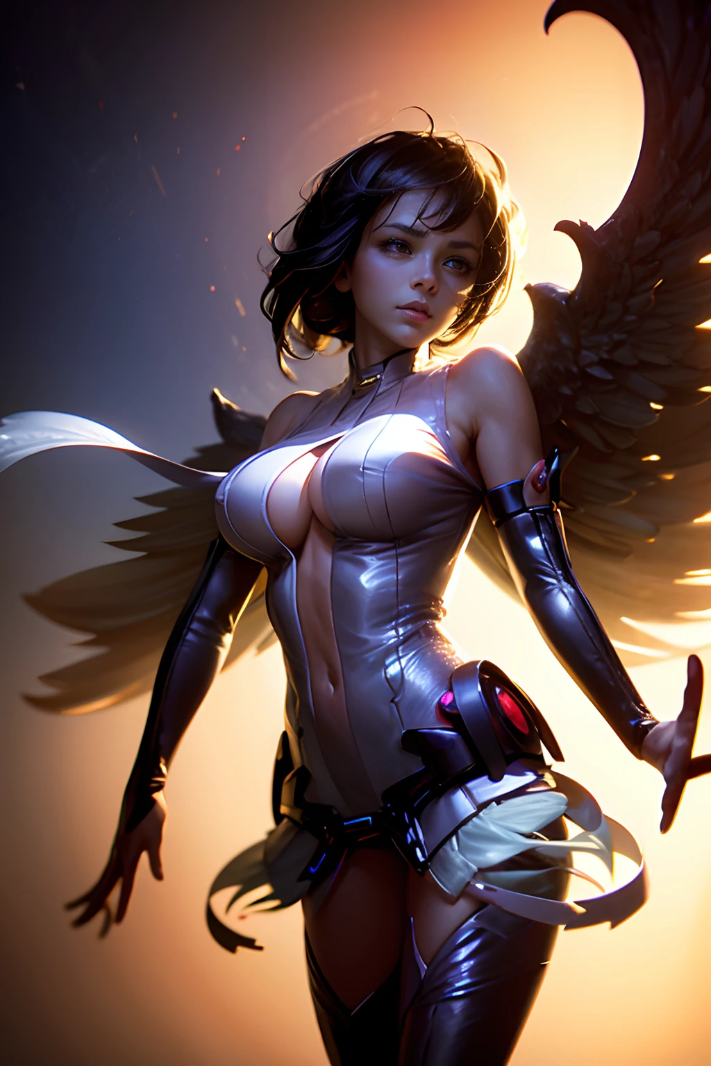 (Obra maestra:1.2), (La mejor calidad:1.2), Perfect lighting, Chica Maga Oscura lanzando un hechizo, manos con efectos de magia milenaria, flotando en el aire, levitando. Vuela. tetas grandes, escote, fondo de magia, desde arriba, pose sejustiva y sexy. Inocente Pose