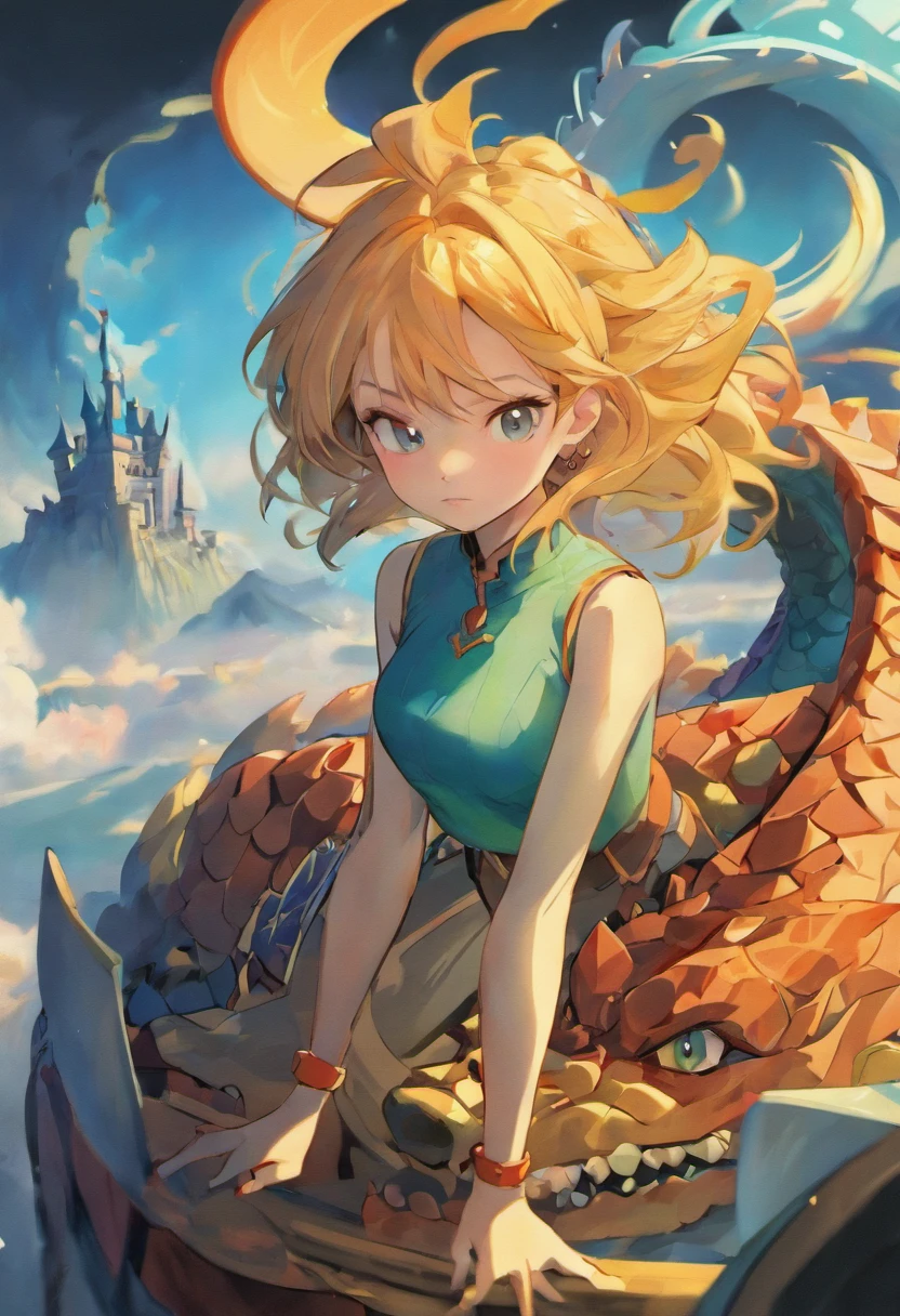 retrato da mulher, on top of a Dragon ::style cartoon, (((Front view))), Estilo Disney Pixar, Filme 3D, altamente detalhado, vivid colors (((corpo inteiro))) ::n_style realista, anime