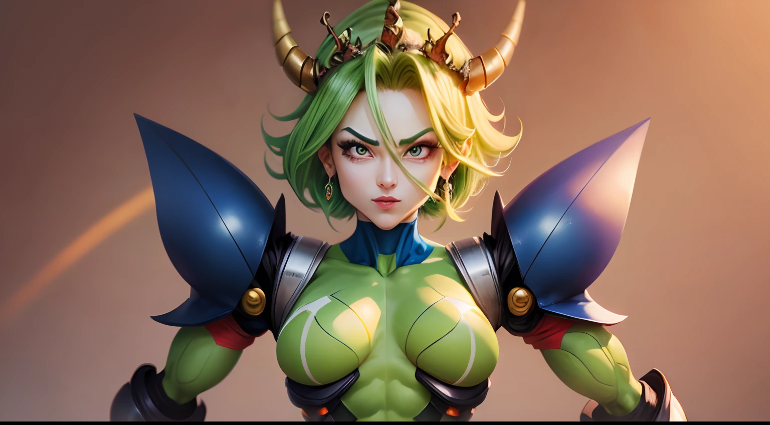 Perfect Cell from DragonBall Z with bug crown and exoskeleton as a woman, genderswap