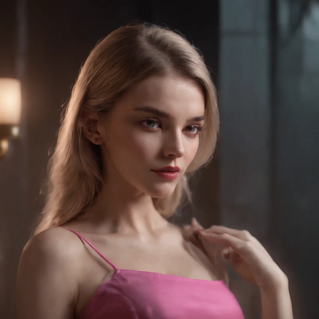 Foto RAW de gama media una modelo rubia bimbo, pink latex dress, Tendencia de moda de Barbie, y estilo, tetas enormes, Maquillaje rosa perfecto, long eyeslashes, nails long, labios grandes, staring directly into camera, Kinematic, Detalles, fotorrealista, Hyper realistic photography, 8k UHD, DSLR, Soft lighting, alta calidad, Film grain, Fuji XT3, (obra maestra), staring directly into camera. (renderizado 3D profesional:1.3) de (realista:1.3) The most beautiful art photo in the world, Renderizado 8K Unity de cuerpo completo, action shot, poro de la piel, sombreado pesado, detallado, Cara detallada, (vibrante, Realistic photography, realista, dramatic, oscuro, Sharp focus 1.4), (intrincado:1.4), (Altamente detallado:1.4), renderizado por Octane, Estaciones de arte, Concepto-Arte, Suave, foco nítido, illustration, Arte Germen, (loish:0.23), WLOP Ilya Kuvshinov, y Greg Rutkowski y Alphonse Mucha gracias, (global ilumination, luz de estudio, Light Volumetric), Floating Particles, cuerpo completosbian, ((Fondo moderno y cyberpunk:1.3)),CGSesociety,Estaciones de arte