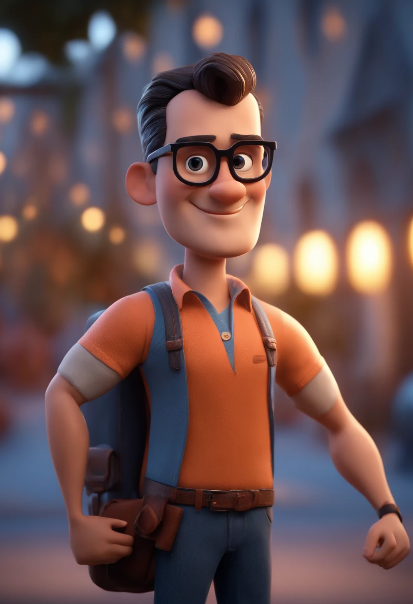 Cartoon character of a man with black glasses and a blue shirt, animation character, Caractere estilizado, animation style rendering, 3D estilizado, Arnold Maya render, 3 d render stylized, toon render keyshot, Personagem 3D, Personagem 3D, 3d rendering stylized, 3 d character render, personagem de desenho animado, Personagem de close up, Pose de personagem,  (Estilo Pixar) (master part:1.2) (Bokeh) (best quality) (pele detalhada) (textura detalhada) (8k) (argila) (Cinematic lighting) (foco nítido