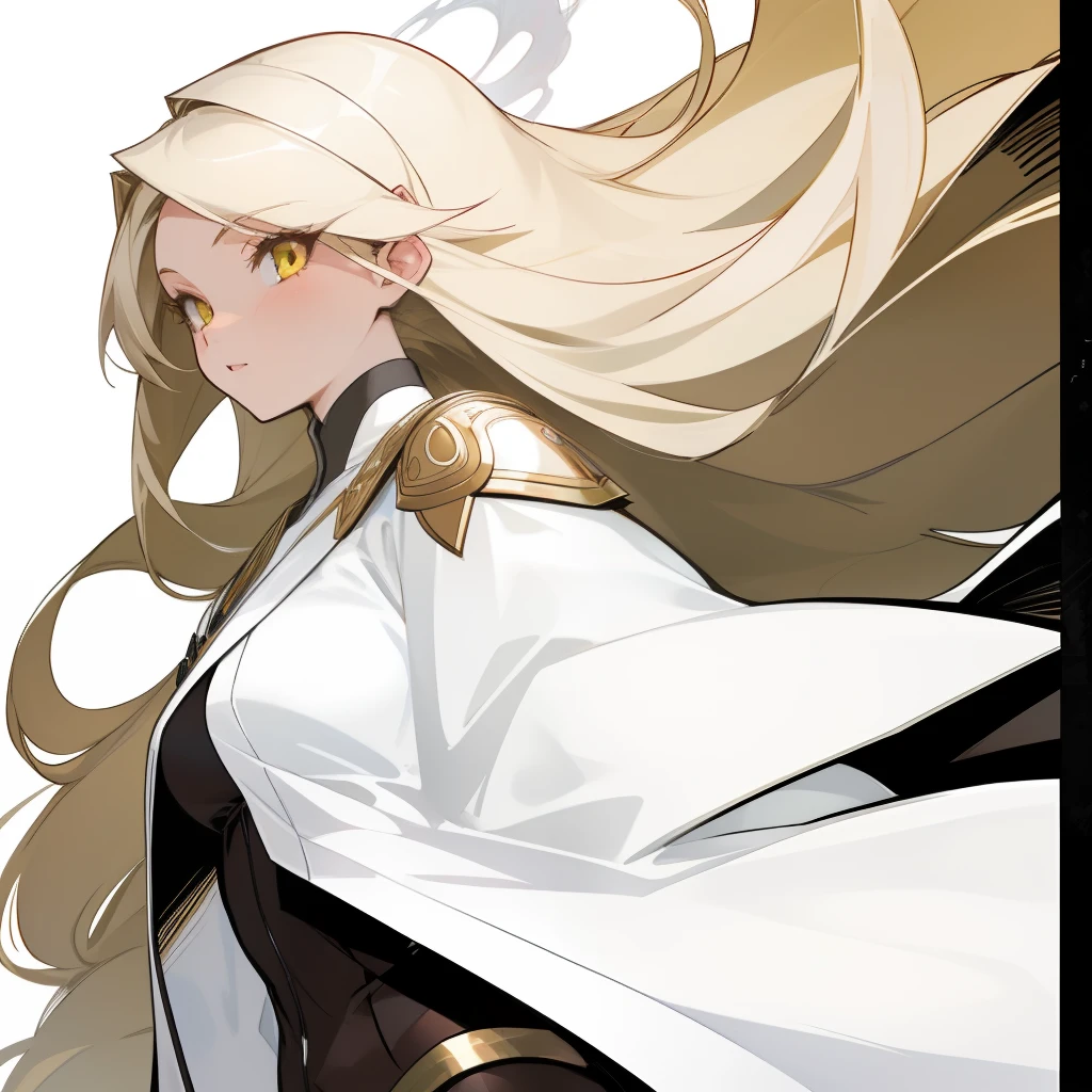 Create an comic styled picture of an girl with pure white beautiful flowing hair, with a pale yellow eye color, and a skin color that's sable a mix between brown and olive, and only make her hair white not blonde
