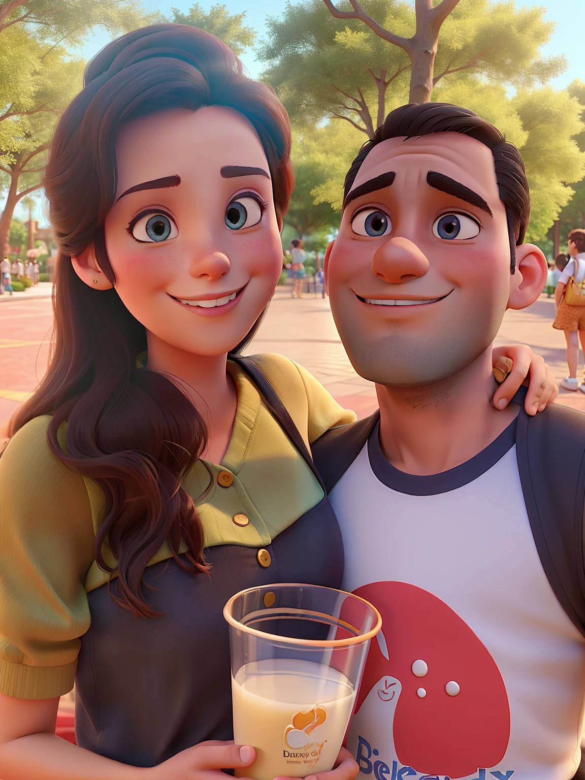 Arafed man and woman pose for a picture in front of a park - SeaArt AI