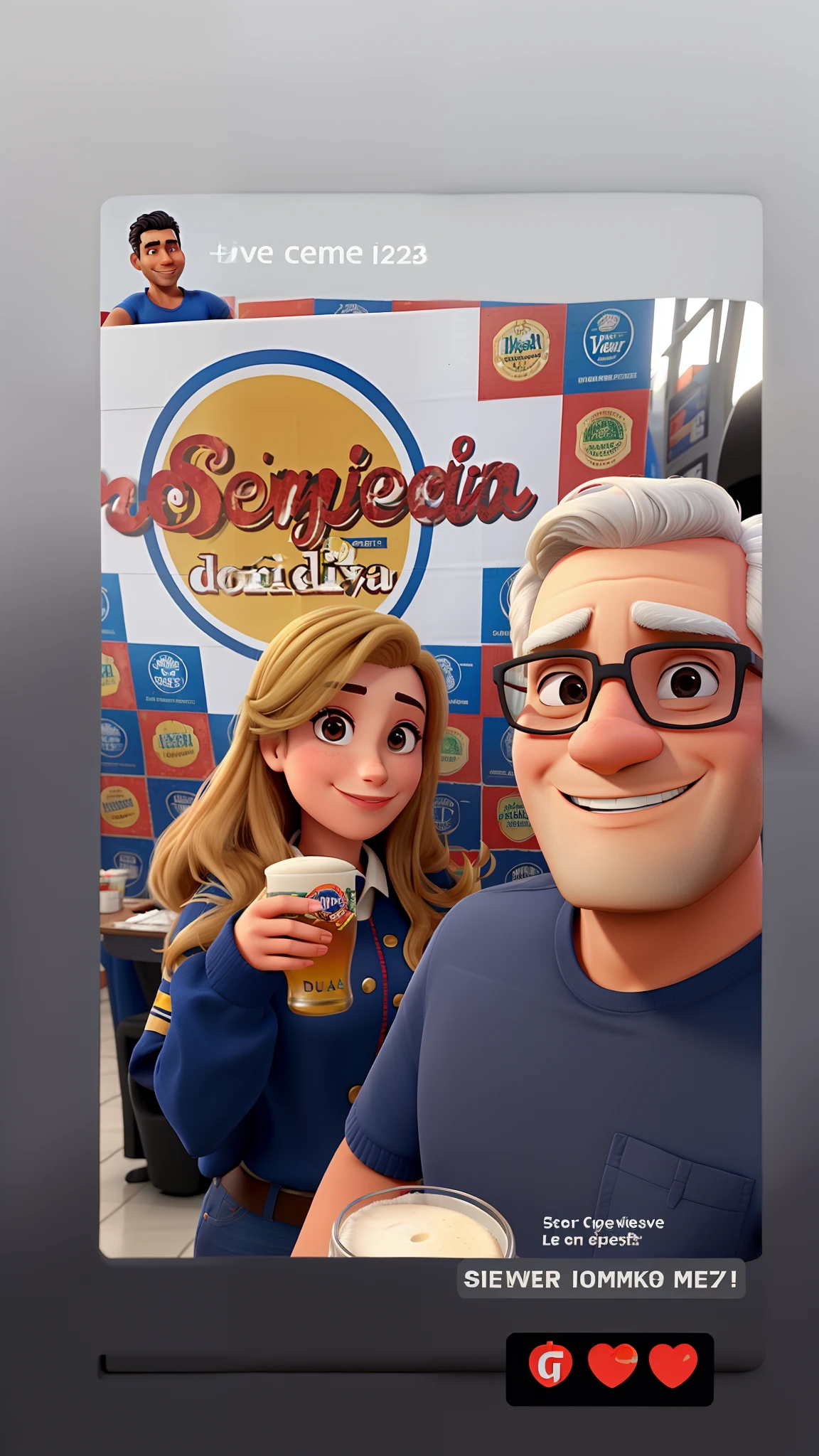 Homem e mulher felizes em um evento, segurando um copo de cerveja