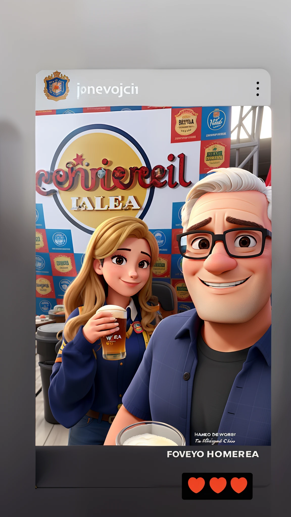 Homem e mulher felizes em um evento, segurando um copo de cerveja