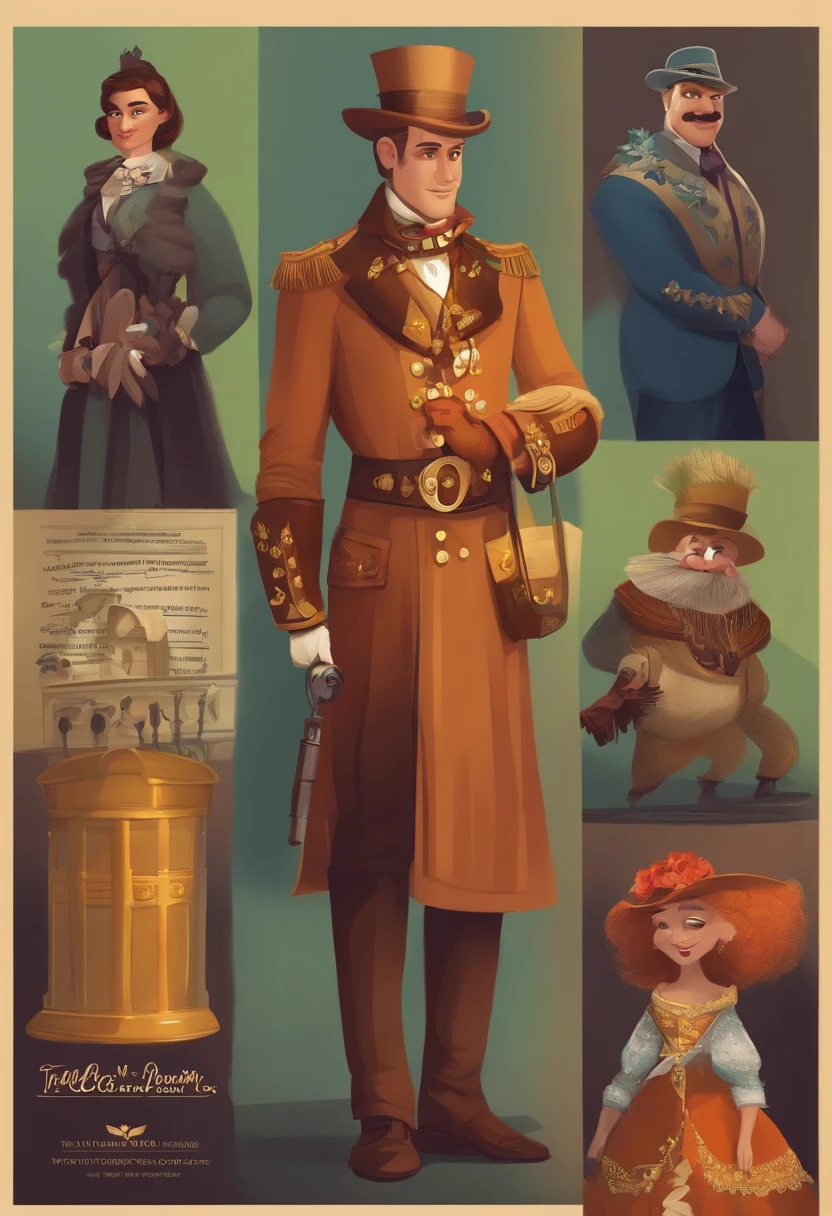 Draw some people dressed as a pawn. Tipo cartaz estilo filme da pixar