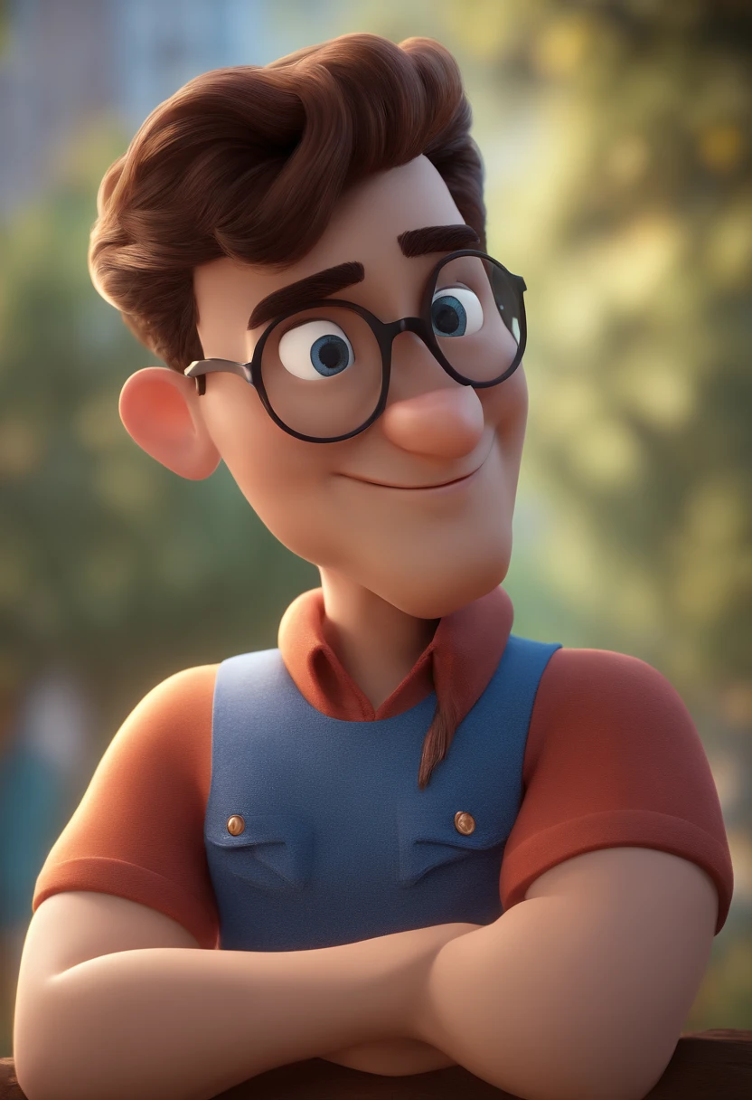 Cartoon character of a man with black glasses and a blue shirt, animation character, Caractere estilizado, animation style rendering, 3D estilizado, Arnold Maya render, 3 d render stylized, toon render keyshot, Personagem 3D, Personagem 3D, 3d rendering stylized, 3 d character render, personagem de desenho animado, Personagem de close up, Pose de personagem, (Estilo Pixar) (master part:1.2) (Bokeh) (best quality) (pele detalhada) (textura detalhada) (8k) (argila) (Cinematic lighting) (foco nítido