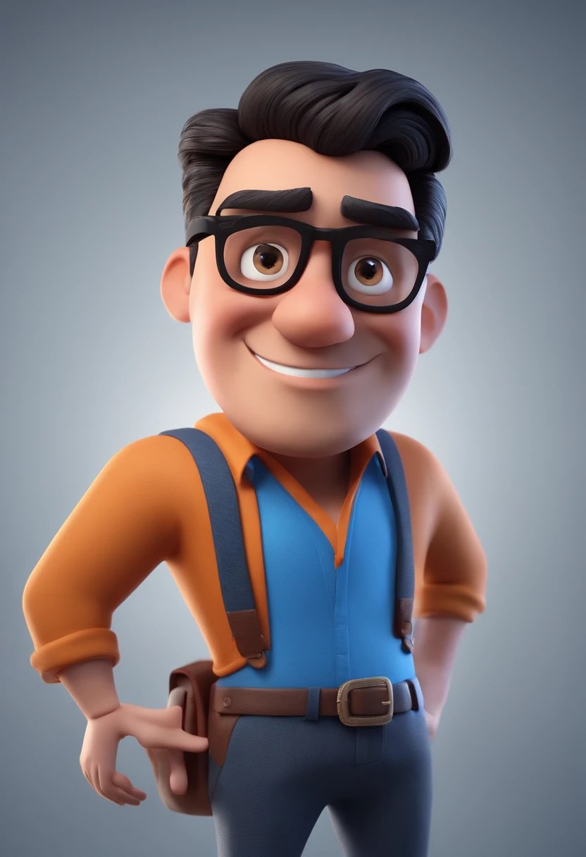Cartoon character of a man with black glasses and a blue shirt, animation character, Caractere estilizado, animation style rendering, 3D estilizado, Arnold Maya render, 3 d render stylized, toon render keyshot, Personagem 3D, Personagem 3D, 3d rendering stylized, 3 d character render, personagem de desenho animado, Personagem de close up, Pose de personagem, (Estilo Pixar) (master part:1.2) (Bokeh) (best quality) (pele detalhada) (textura detalhada) (8k) (argila) (Cinematic lighting) (foco nítido