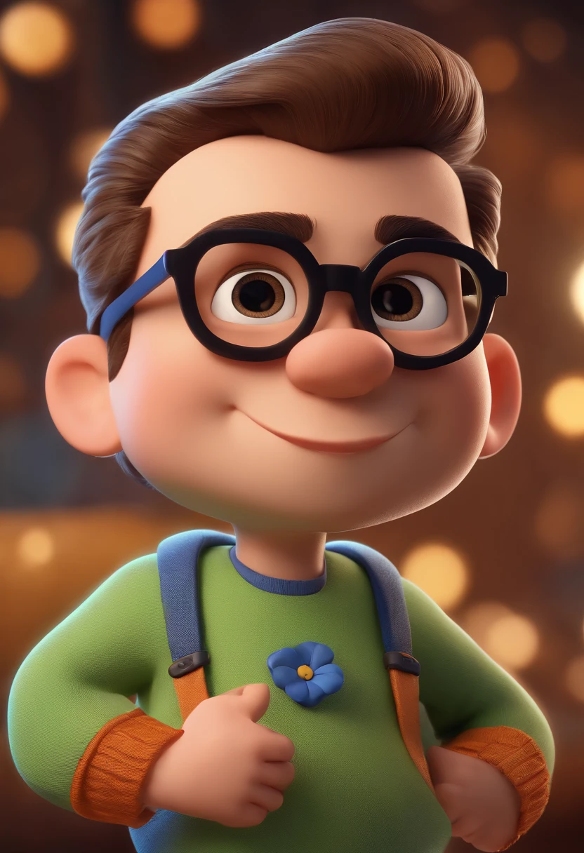 Cartoon character of a man with black glasses and a blue shirt, animation character, Caractere estilizado, animation style rendering, 3D estilizado, Arnold Maya render, 3 d render stylized, toon render keyshot, Personagem 3D, Personagem 3D, 3d rendering stylized, 3 d character render, personagem de desenho animado, Personagem de close up, Pose de personagem,  (Estilo Pixar) (master part:1.2) (Bokeh) (best quality) (pele detalhada) (textura detalhada) (8k) (argila) (Cinematic lighting) (foco nítido