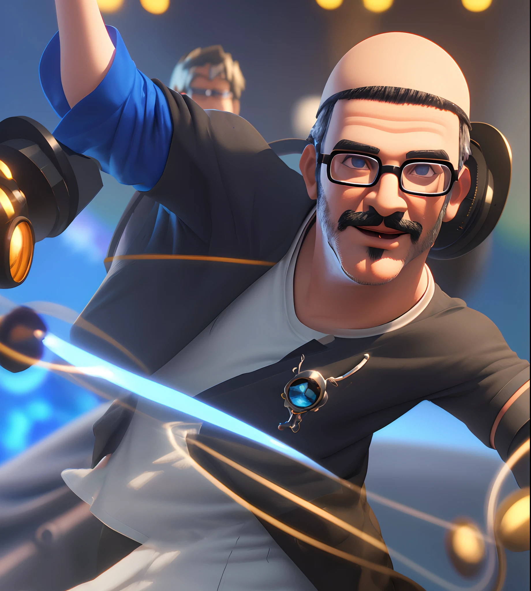 Cartoon character of a man with black glasses and a blue shirt, animation character, Caractere estilizado, animation style rendering, 3D estilizado, Arnold Maya render, 3 d render stylized, toon render keyshot, Personagem 3D, Personagem 3D, 3d rendering stylized, 3 d character render, personagem de desenho animado, Personagem de close up, Pose de personagem,  (Estilo Pixar) (master part:1.2) (Bokeh) (best quality) (pele detalhada) (textura detalhada) (8k) (argila) (Cinematic lighting) (foco nítido