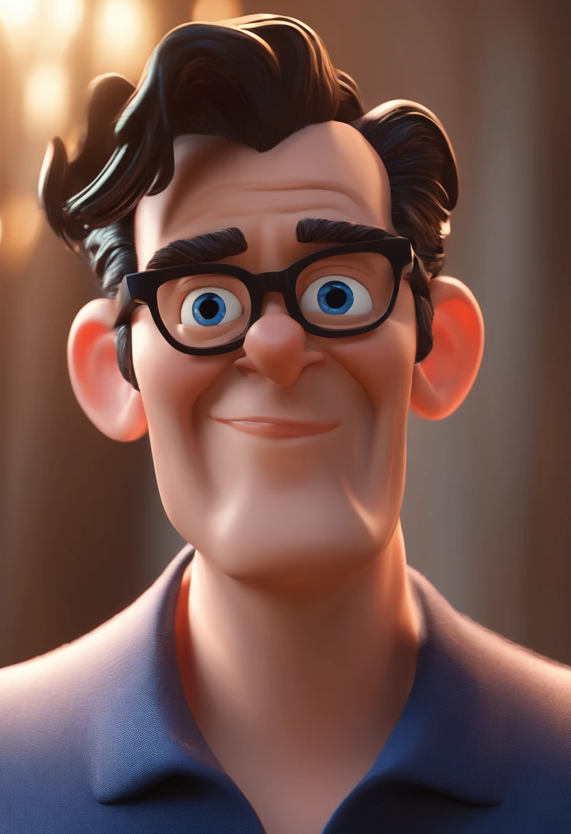 Cartoon character of a man with black glasses and a blue shirt, animation character, Caractere estilizado, animation style rendering, 3D estilizado, Arnold Maya render, 3 d render stylized, toon render keyshot, Personagem 3D, Personagem 3D, 3d rendering stylized, 3 d character render, personagem de desenho animado, Personagem de close up, Pose de personagem, (Estilo Pixar) (master part:1.2) (Bokeh) (best quality) (pele detalhada) (textura detalhada) (8k) (argila) (Cinematic lighting) (foco nítido