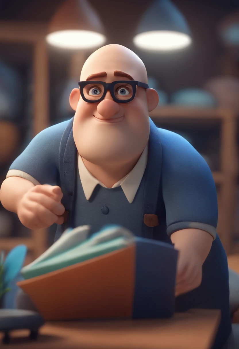 Cartoon character of a man wearing black glasses and a blue shirt, um personagem animado, Caractere estilizado, animation style rendering, 3D estilizado, Arnold Maya render, 3 d render stylized, toon render keyshot, Personagem 3D, Personagem 3D, 3d rendering stylized, 3 d character render, personagem de desenho animado, Personagem de close up, Pose de personagem, (Estilo Pixar) (master part:1.2) (Bokeh) (best quality) (pele detalhada) (textura detalhada) (8k) (argila) (Cinematic lighting) (foco nítido,Senta e vaza a parte superior do corpo