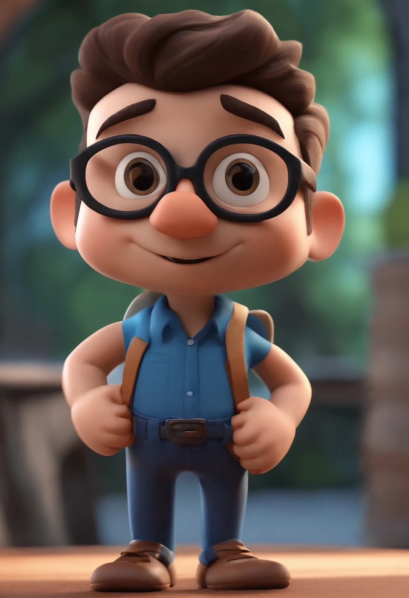 Cartoon character of a man wearing black glasses and a blue shirt, um personagem animado, Caractere estilizado, animation style rendering, 3D estilizado, Arnold Maya render, 3 d render stylized, toon render keyshot, Personagem 3D, Personagem 3D, 3d rendering stylized, 3 d character render, personagem de desenho animado, Personagem de close up, Pose de personagem, (Estilo Pixar) (master part:1.2) (Bokeh) (best quality) (pele detalhada) (textura detalhada) (8k) (argila) (Cinematic lighting) (foco nítido,Senta e vaza a parte superior do corpo