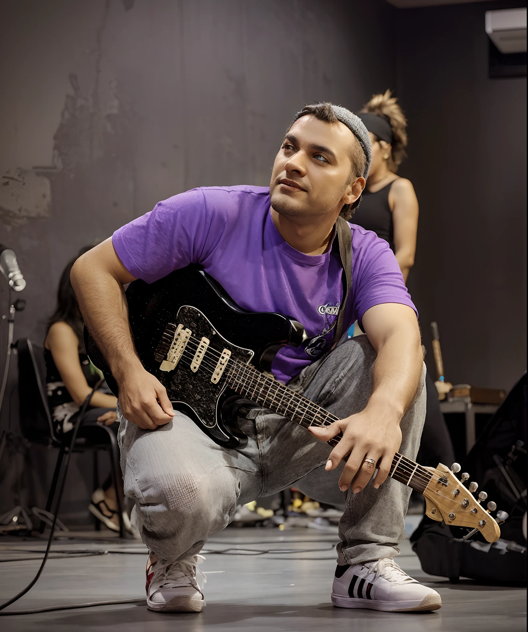 A rock singer inspired by Pixar animation, de perto. Facial expressions are captivating, com um toque de irrealidade e