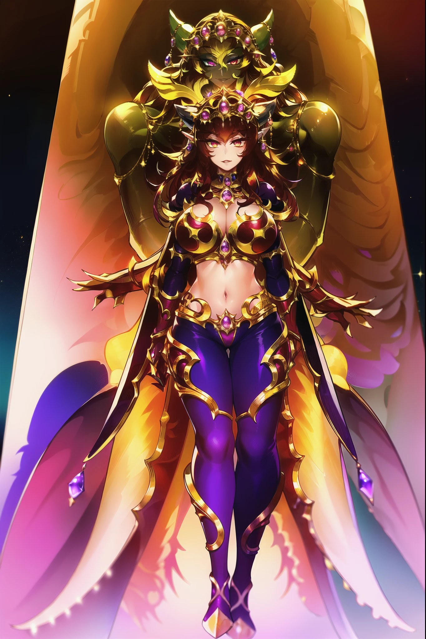 wowalexstrasza bikini,smile,female,fantasy goddess,there is a cartoon picture of a woman with a very large breast, glowing angelic being, glowing holy aura, inspired by Luma Rouge, the non-binary deity of spring, ethereal rainbow nimbus, the butterfly goddess of fire, inspired by Marie Angel, glowing aura around her, astral fairy, as the goddess of the sun, “uwu the prismatic person, big breast, happy, beautiful eyes, , full body, walking, long robe, long dre, catgirlss,, priestess ,holy, smile, long dress, brown hair, female,red eyes, black robe with stars symbolism, full body, flipflops,(best quality,4k,8k,highres,masterpiece:1.2),ultra-detailed,(:1.37),black robe with blue stars simbolism, girl with queen crown,beautiful detailed eyes,beautiful detailed lips,extremely detailed eyes and face,longeyelashes,golden crown adorned with diamonds,glowing blue stars on the robe,glittering pearls entwined in hair,royal purple backdrop,sparkling tiara,rich textures and fabrics,regal posture,confident expression,majestic aura,ethereal lighting,hauntingly beautiful atmosphere,elegant and magical,enchanted garden in the background,floating golden particles,subtle reflections on the crown,sublime tranquility,depth and mystery,sophisticated and regal,impeccable attention to detail,captivating and enchanting,ethereal and divine,fantasy-inspired artwork,dreamlike and surreal,celestial beauty and elegance,dark and mysterious,royal and majestic vibes,meticulous craftsmanship,vivid colors,whimsical and otherworldly., pants,sharpteeth ,black hair, cat ears, full body, smile, darkskinned-female, black hair, pants, caucasiene facial features, dark hair, pants , full dress,sharpteeth, smile,masterpiece, best quality,