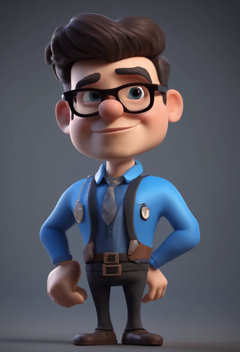 Cartoon character of a man with black glasses and a blue shirt, animation character, Caractere estilizado, animation style rendering, 3D estilizado, Arnold Maya render, 3 d render stylized, toon render keyshot, Personagem 3D, Personagem 3D, 3d rendering stylized, 3 d character render, personagem de desenho animado, Personagem de close up, Pose de personagem,  (Estilo Pixar) (master part:1.2) (Bokeh) (best quality) (pele detalhada) (textura detalhada) (8k) (argila) (Cinematic lighting) (foco nítido