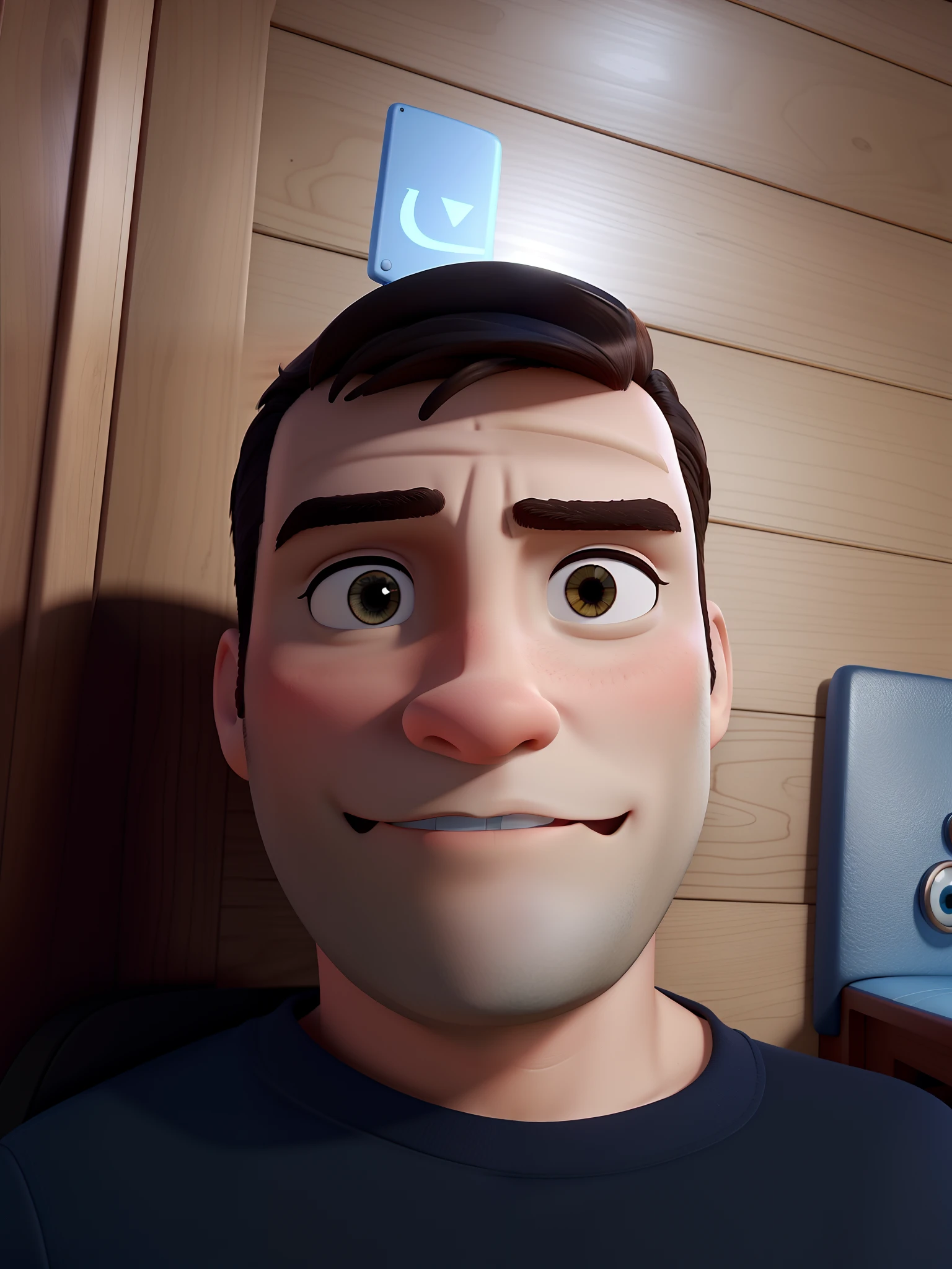 homem no estilo Disney Pixar com um barco ao fundo