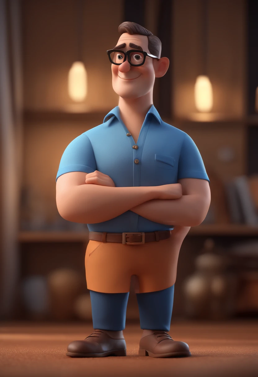 Cartoon character of a man with black glasses and a blue shirt, animation character, Caractere estilizado, animation style rendering, 3D estilizado, Arnold Maya render, 3 d render stylized, toon render keyshot, Personagem 3D, Personagem 3D, 3d rendering stylized, 3 d character render, personagem de desenho animado, Personagem de close up, Pose de personagem, (Estilo Pixar) (master part:1.2) (Bokeh) (best quality) (pele detalhada) (textura detalhada) (8k) (argila) (Cinematic lighting) (foco nítido