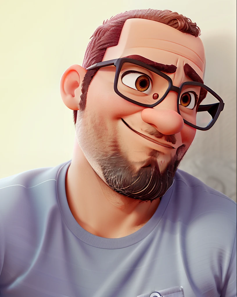 Inspirado na Disney .UM homem vestindo uma rou pa flamengo. O culos de grau de cor preto.Bald little hair on heads, rosto sem barba. Cor de pele moreno, medindo altura de 1 metro e 60 centimetros.