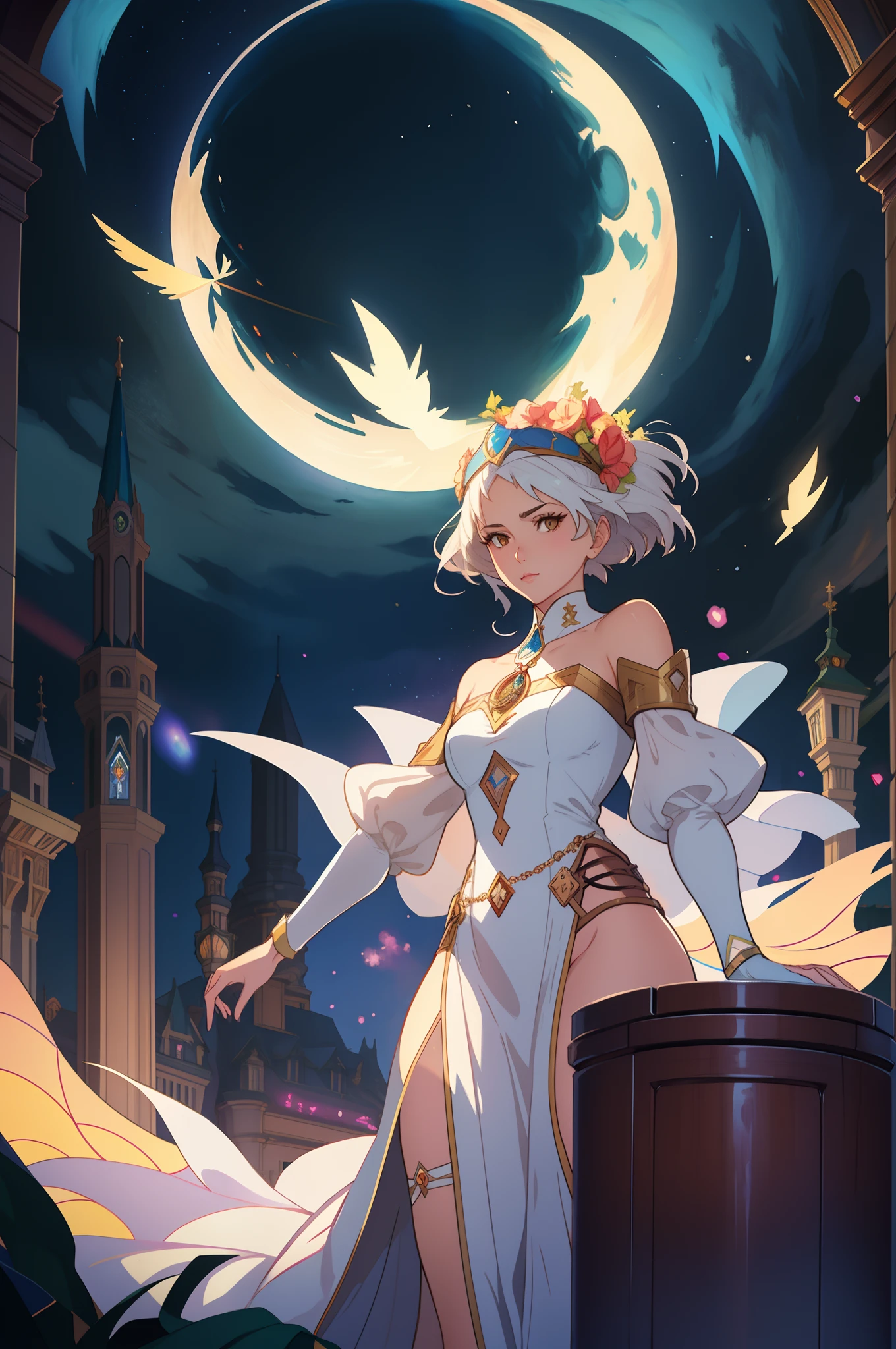 A woman in a white dress in front of a building, cushart krenz arte chave feminina, Alphonse Mucha e Rossdraw, Artgerm extremamente detalhado, Artgerm e RossDrew, Krenz Cushart e Artgerm, ! arte dos sonhos, Artgerm em ArtStation Pixiv